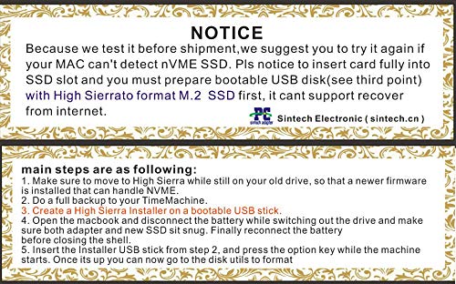Sintech NGFF M.2 nVME SSD Adapter Card for Upgrade MacBook Air(2013-2016 Year) and MacBook PRO(Late 2013-2015 Year) (Black) - Image 2