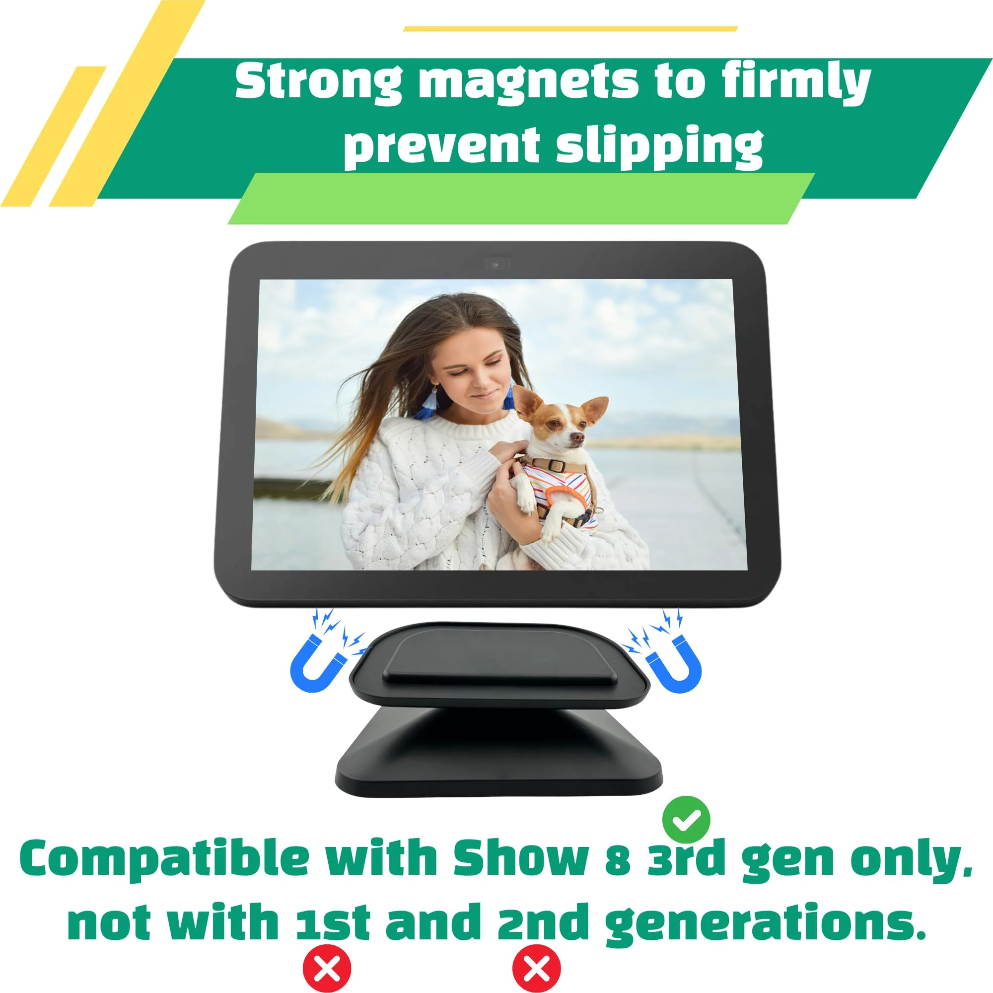 Sintron Adjustable Magnetic Stand Mount for Shᴏw 8 3rd gen, Smart Display Stand Holder with 360 Degree Rotation, Swivel & Tilt Function, Anti-Slip Base - Black Compatible with iPhone 12 & newer models For Show 8 - Image 2