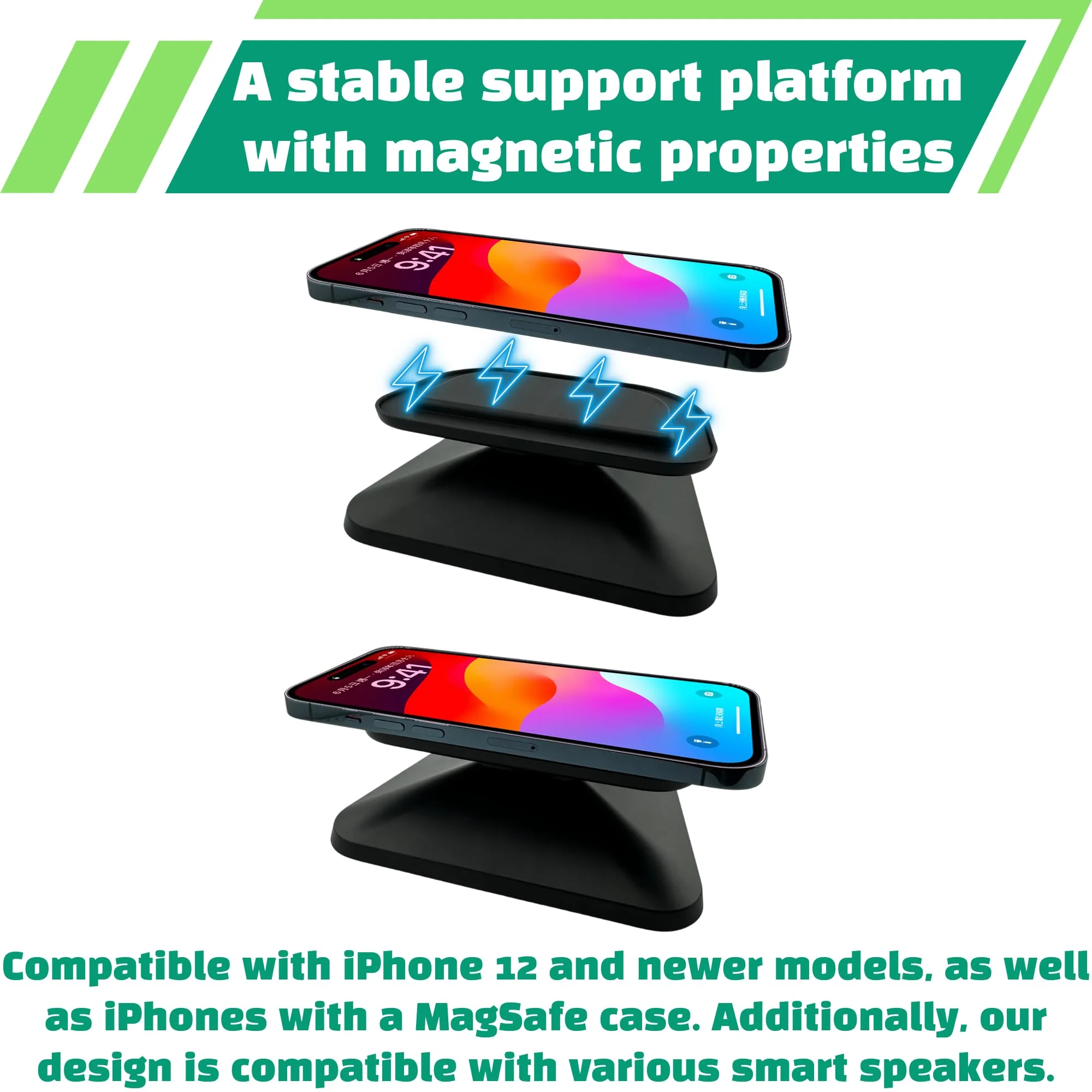 Sintron Adjustable Magnetic Stand Mount for Shᴏw 8 3rd gen, Smart Display Stand Holder with 360 Degree Rotation, Swivel & Tilt Function, Anti-Slip Base - Black Compatible with iPhone 12 & newer models For Show 8 - Image 5
