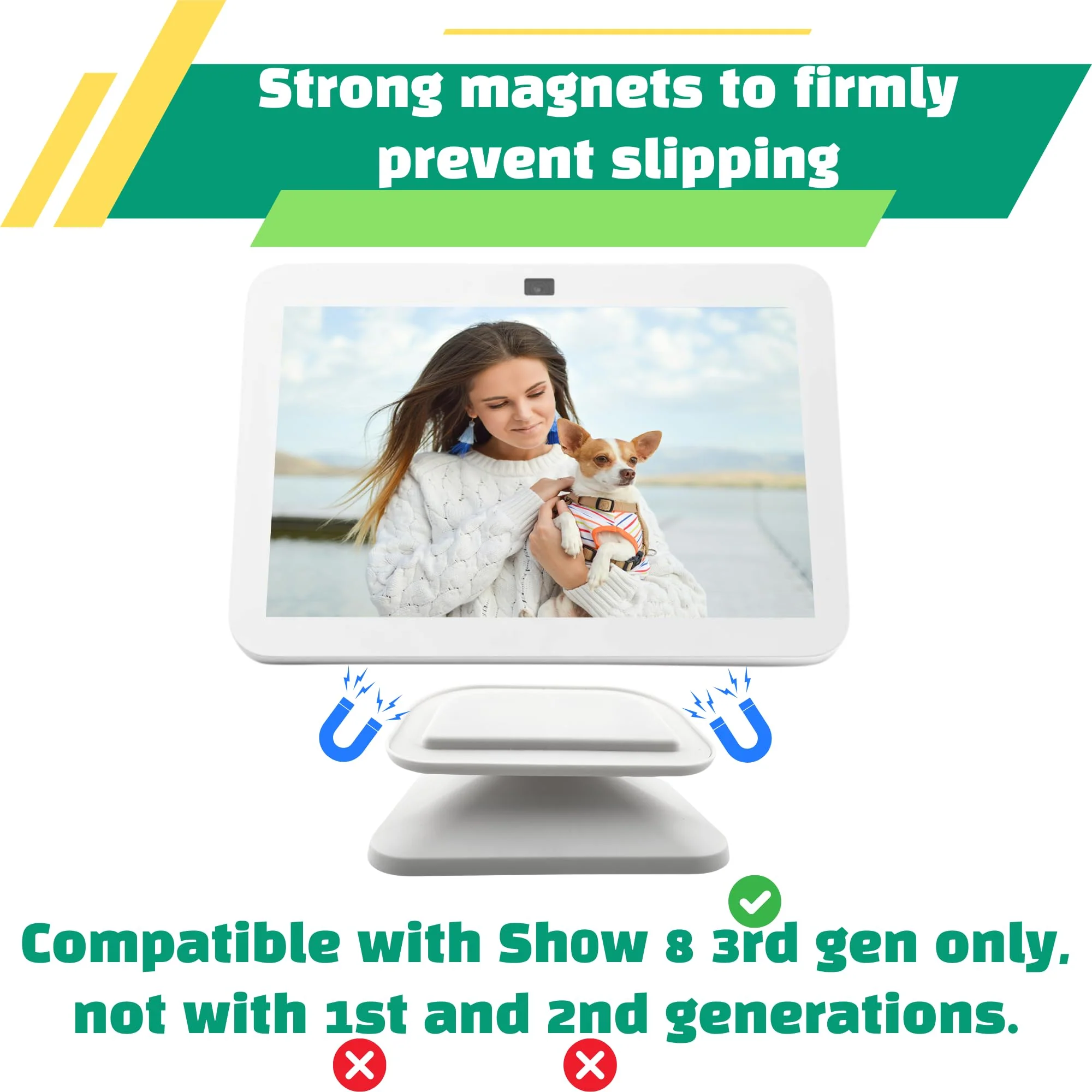 Sintron Adjustable Magnetic Stand Mount for Shᴏw 8 3rd gen, Smart Display Stand Holder with 360 Degree Rotation, Swivel & Tilt Function, Anti-Slip Base - White Compatible with iPhone 12 & newer models For Show 8 - Image 2
