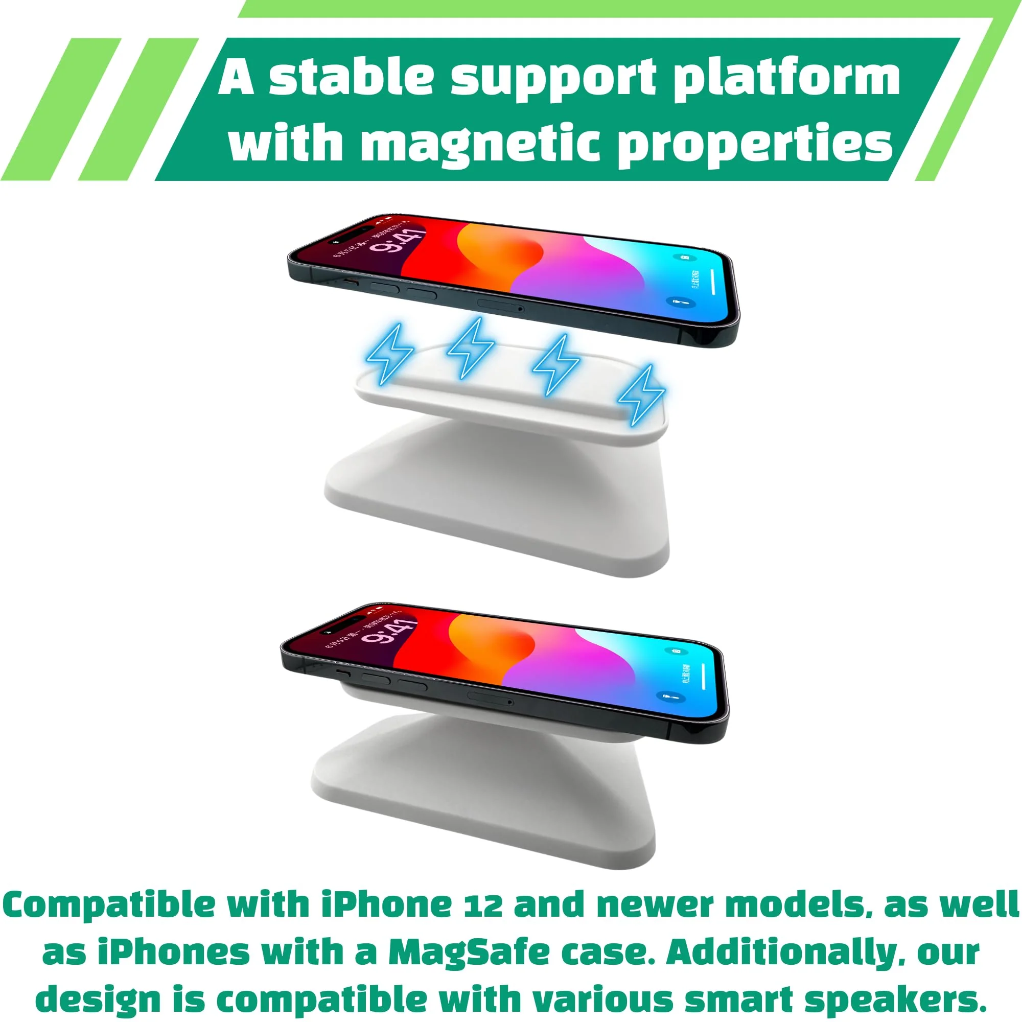 Sintron Adjustable Magnetic Stand Mount for Shᴏw 8 3rd gen, Smart Display Stand Holder with 360 Degree Rotation, Swivel & Tilt Function, Anti-Slip Base - White Compatible with iPhone 12 & newer models For Show 8 - Image 5