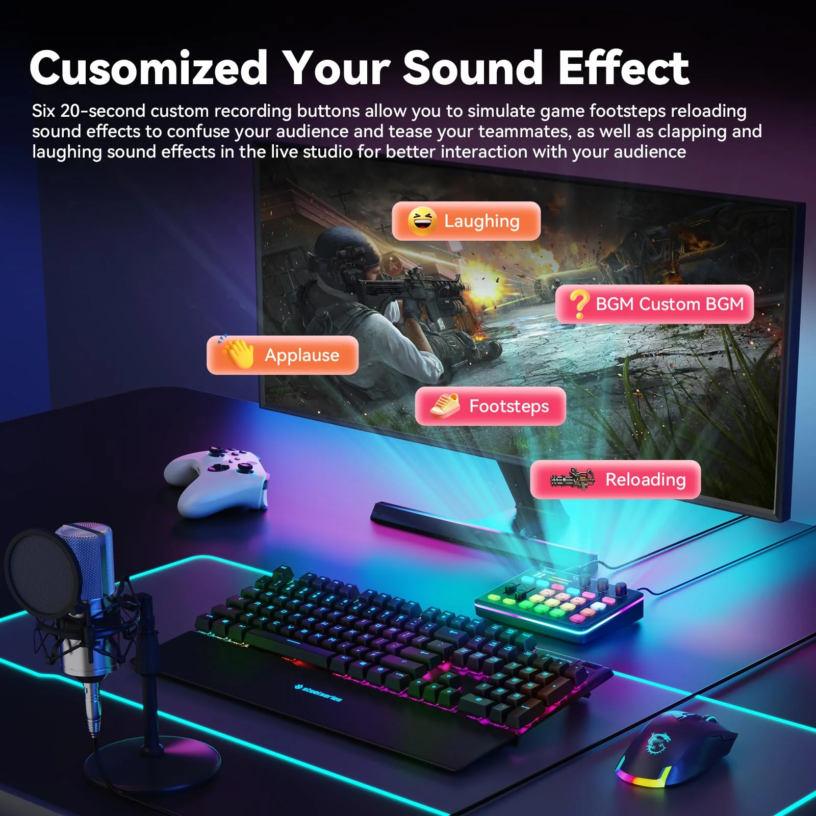 SINWE G1 Gaming Audio Mixer, RGB Audio Interface with Pro-preamp,Bluetooth, Streaming PC Mixer with XLR/48V Phantom Power for Live Streaming, Podcasting, Content Create, Gaming(Black) Black - Image 5