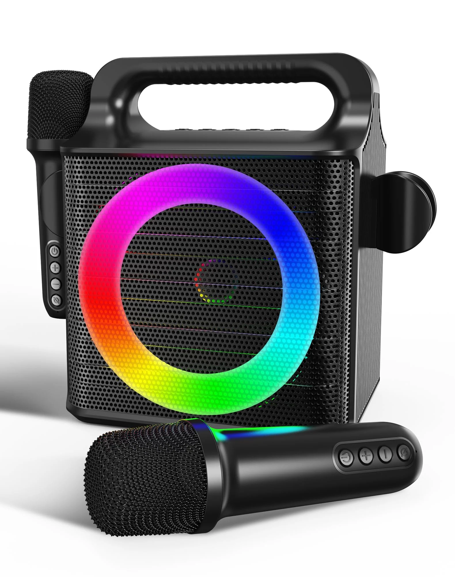 SINWE Portable Karaoke Machine with 2 Wireless Microphones - Bluetooth Singing Device with Colorful Lights & 15W Speaker for Christmas, Birthday Parties, Weddings & Home Entertainment