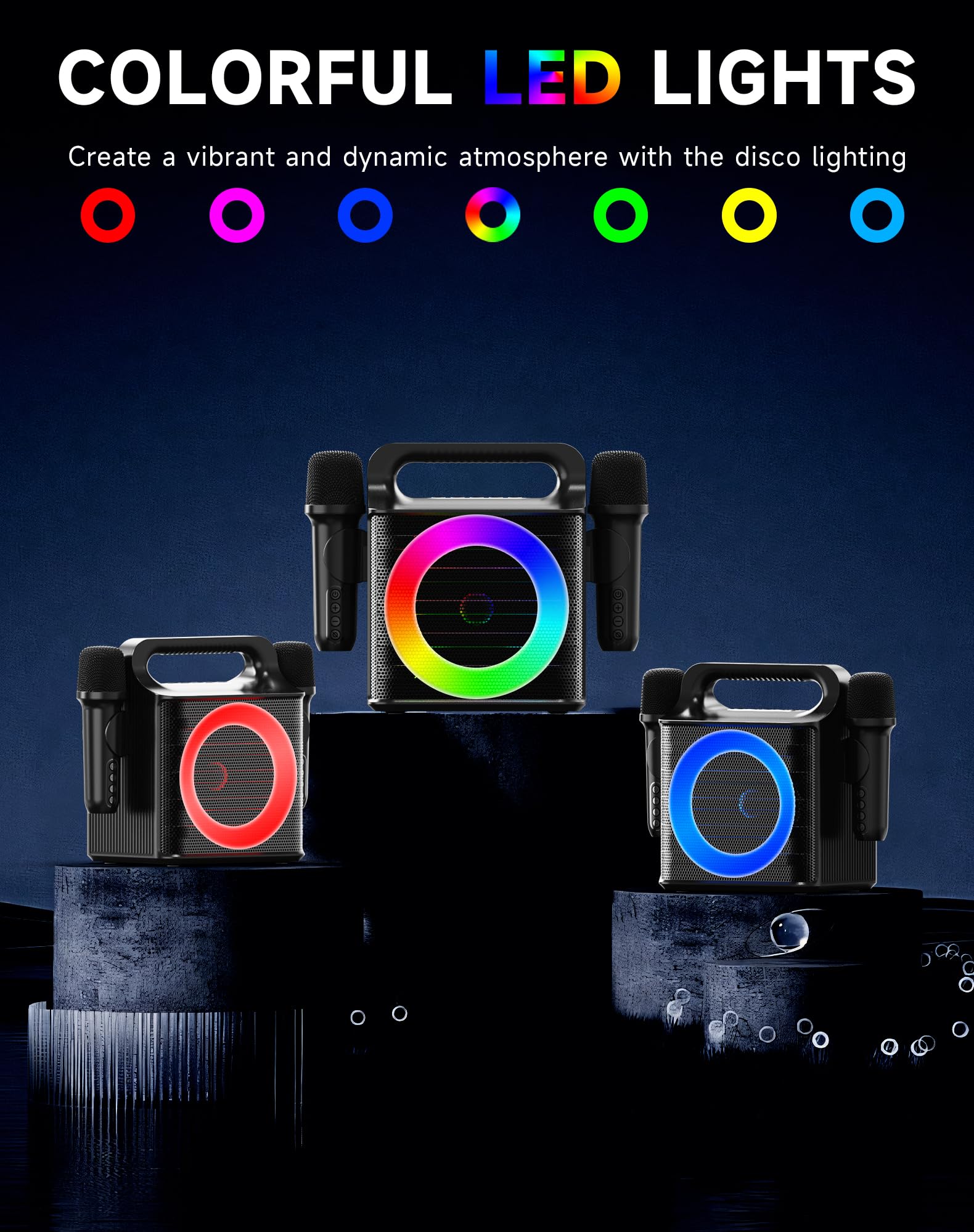 SINWE Portable Karaoke Machine with 2 Wireless Microphones - Bluetooth Singing Device with Colorful Lights & 15W Speaker for Christmas, Birthday Parties, Weddings & Home Entertainment - Image 2