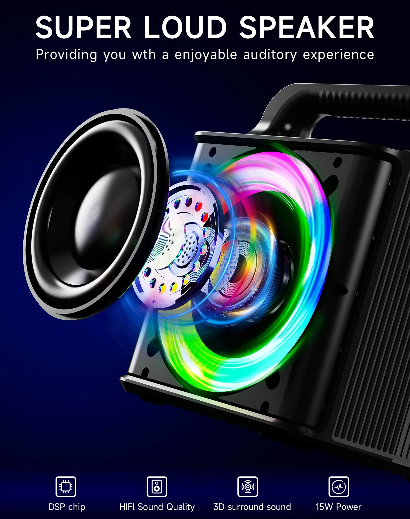 SINWE Portable Karaoke Machine with 2 Wireless Microphones - Bluetooth Singing Device with Colorful Lights & 15W Speaker for Christmas, Birthday Parties, Weddings & Home Entertainment - Image 3