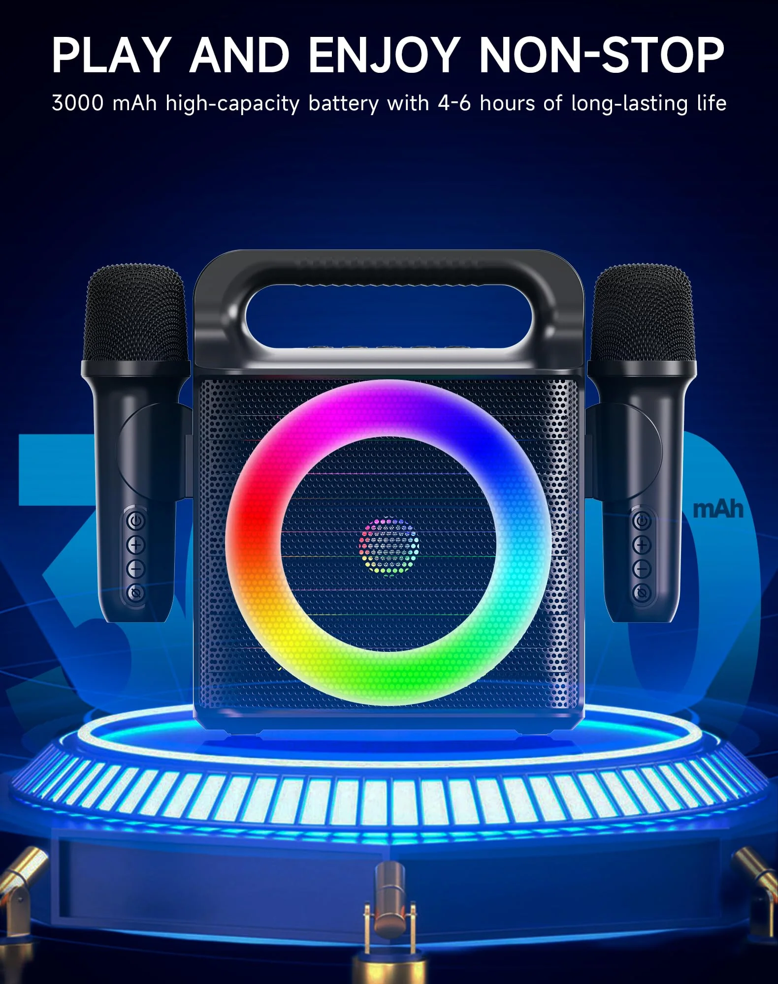 SINWE Portable Karaoke Machine with 2 Wireless Microphones - Bluetooth Singing Device with Colorful Lights & 15W Speaker for Christmas, Birthday Parties, Weddings & Home Entertainment - Image 6