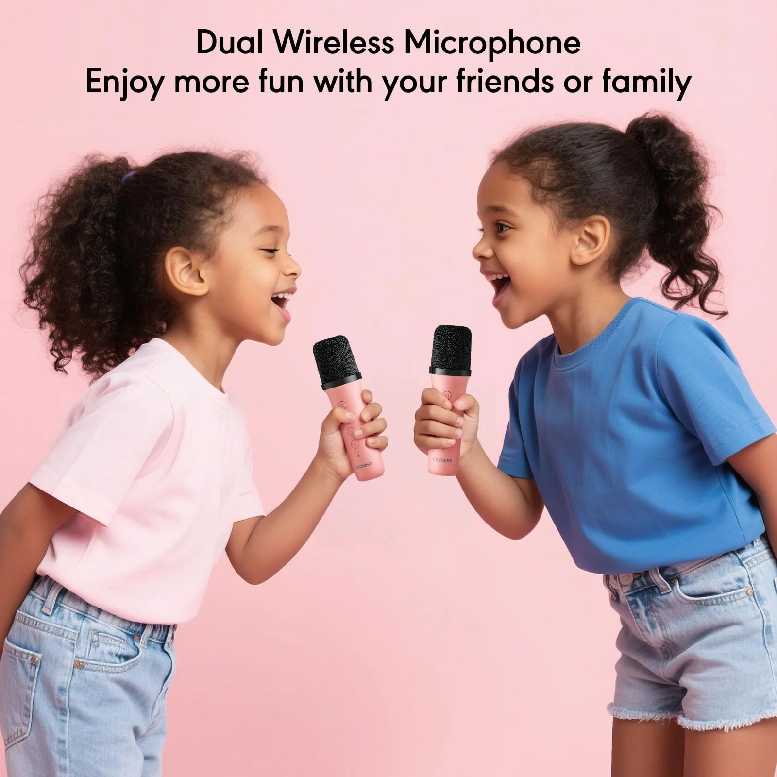 Siren K1 Mini Karaoke Machine for Kids, Portable Bluetooth Speaker with 2 Wireless Mics & Party Lights, Magic Voice Effects for 3-12 Year Old Girls & Boys (Pink) - Image 2
