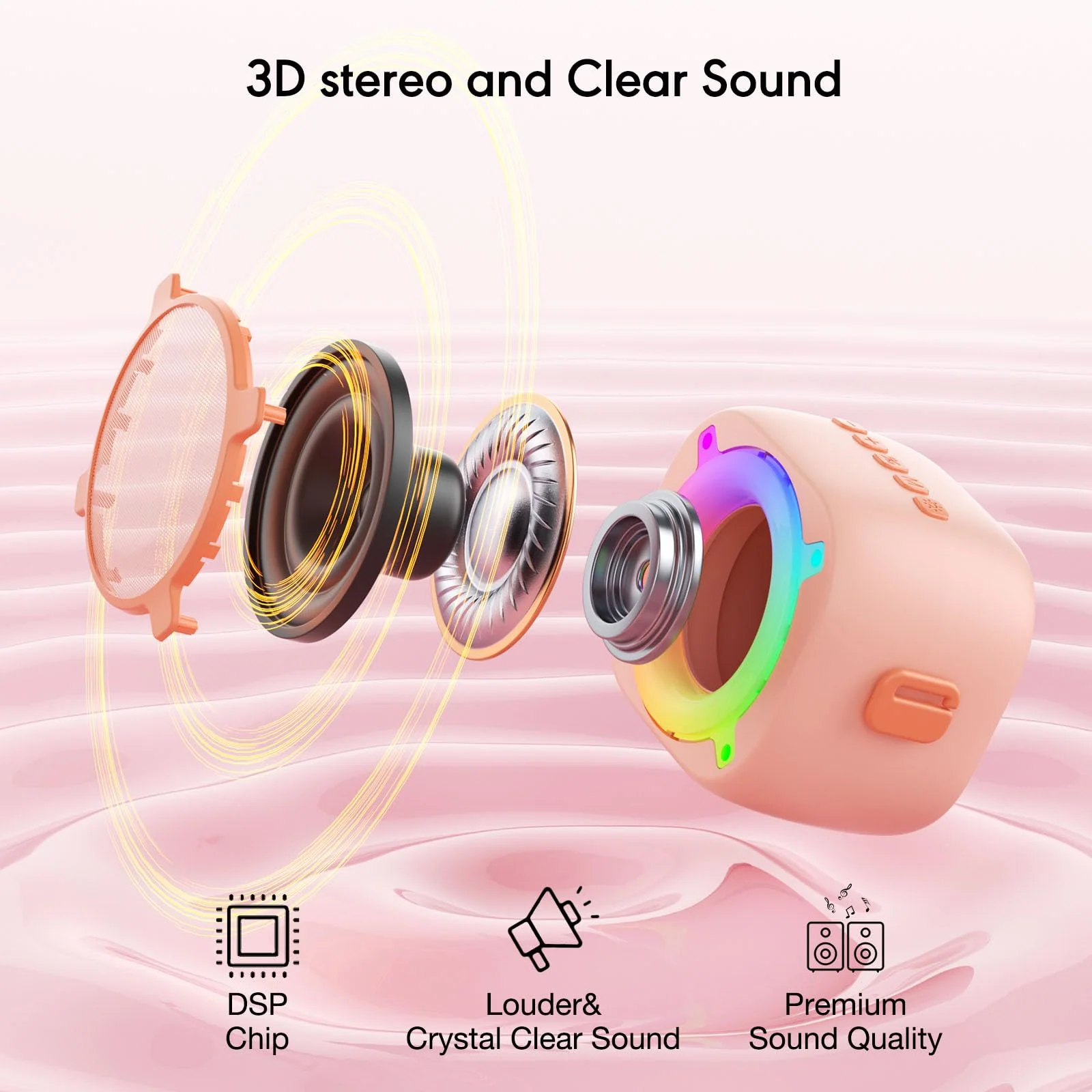 Siren K1 Mini Karaoke Machine for Kids, Portable Bluetooth Speaker with 2 Wireless Mics & Party Lights, Magic Voice Effects for 3-12 Year Old Girls & Boys (Pink) - Image 3