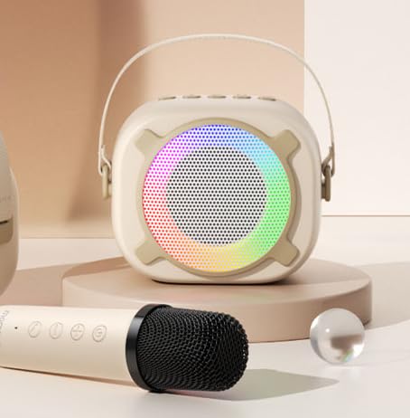 Siren K1 Mini Karaoke Machine for Kids, Portable Bluetooth Speaker with 2 Wireless Mics & Party Lights, Magic Voice Effects for 3-12 Year Old Girls & Boys (Vanilla)