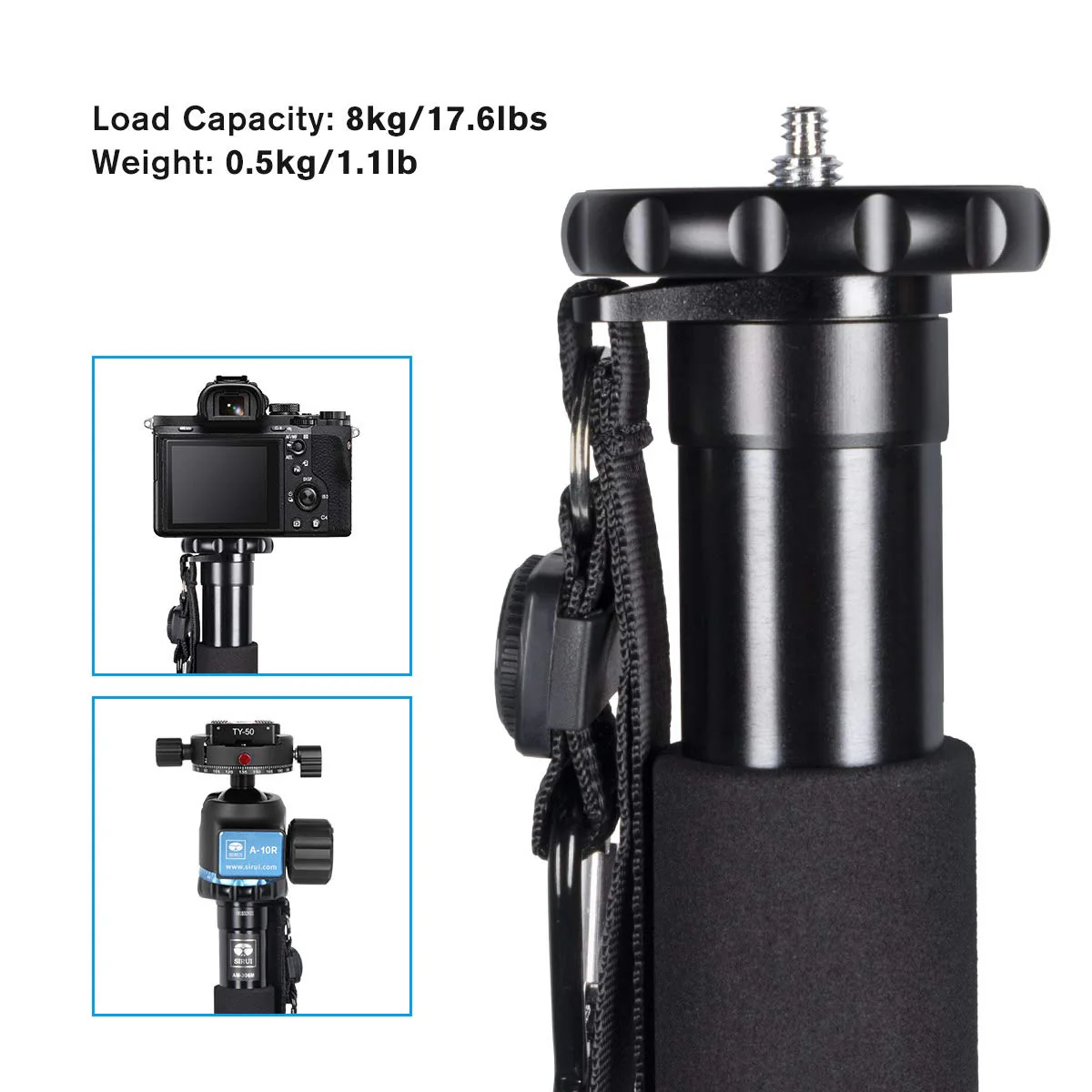 SIRUI AM-306M Camera Monopod, 6-Section 15.6-61.4 inches Aluminum Alloy Extendable Compact Lightweight Portable Travel Monopod for DSLR Cameras, Payload 17.6 lbs/8kg - Image 4
