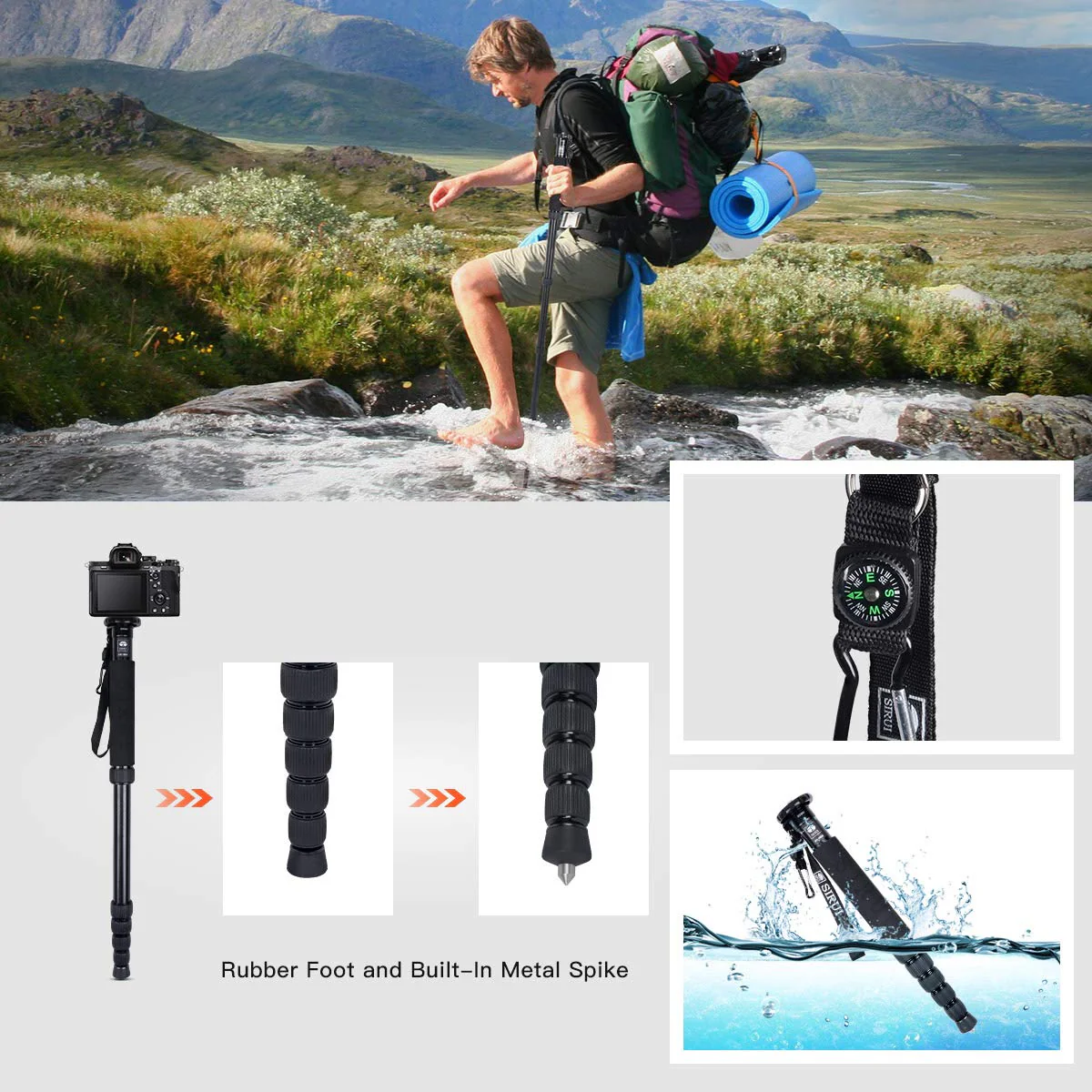 SIRUI AM-306M Camera Monopod, 6-Section 15.6-61.4 inches Aluminum Alloy Extendable Compact Lightweight Portable Travel Monopod for DSLR Cameras, Payload 17.6 lbs/8kg - Image 7
