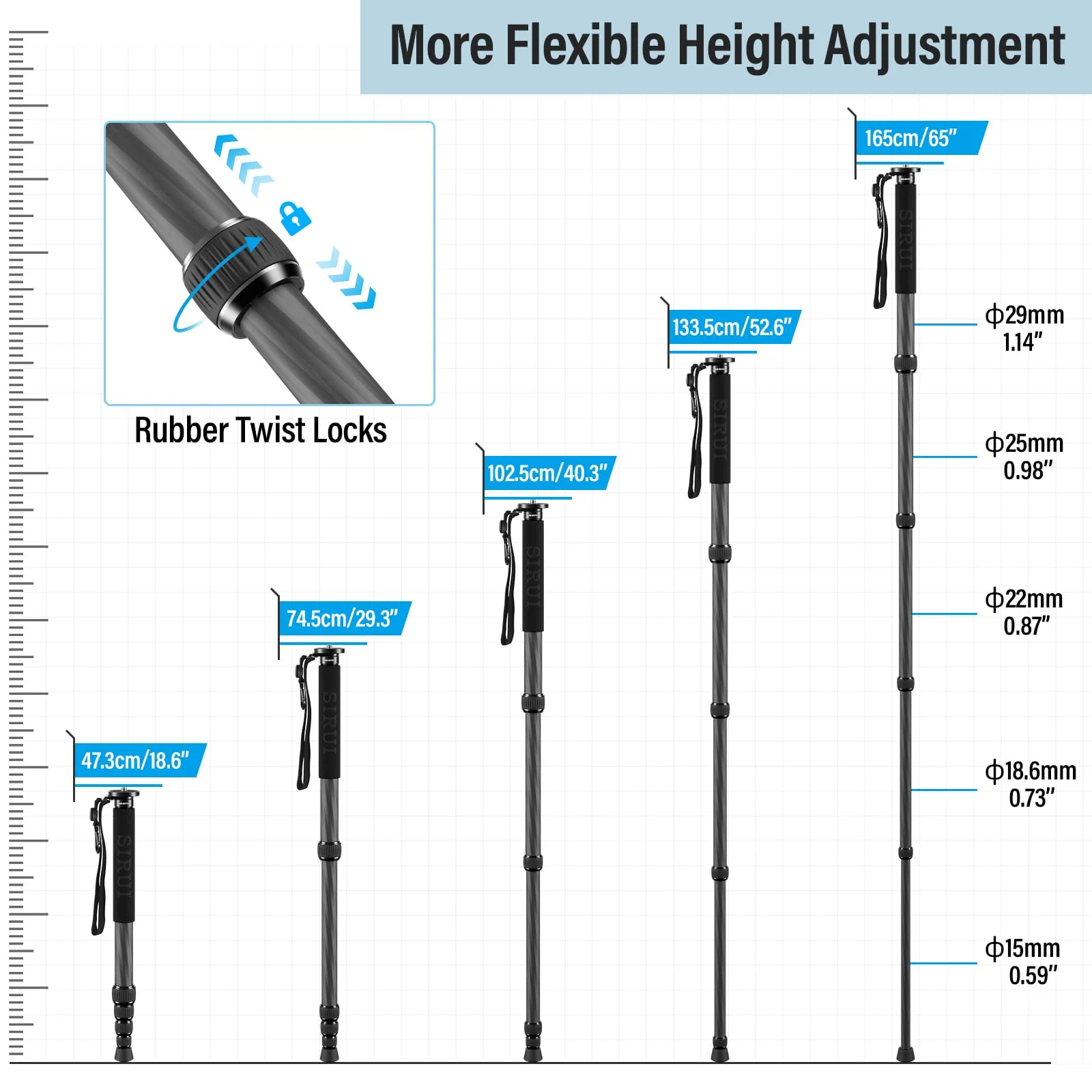 SIRUI Camera Monopod AM-MDP01, 65 inch Carbon Fiber Monopod Compact Lightweight for Travel, Max Load 22lbs/10kg - Image 4