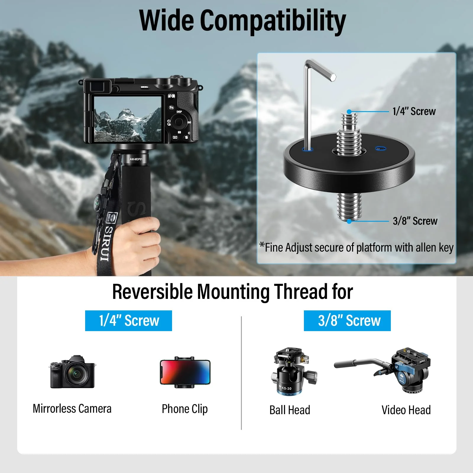 SIRUI Camera Monopod AM-MDP01, 65 inch Carbon Fiber Monopod Compact Lightweight for Travel, Max Load 22lbs/10kg - Image 5