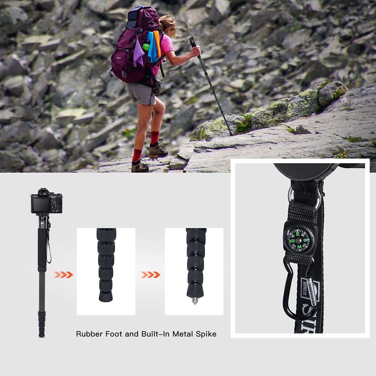 SIRUI Camera Monopod P-326 6 Section Carbon Fiber Compact Lightweight Travel Monopod - Image 5