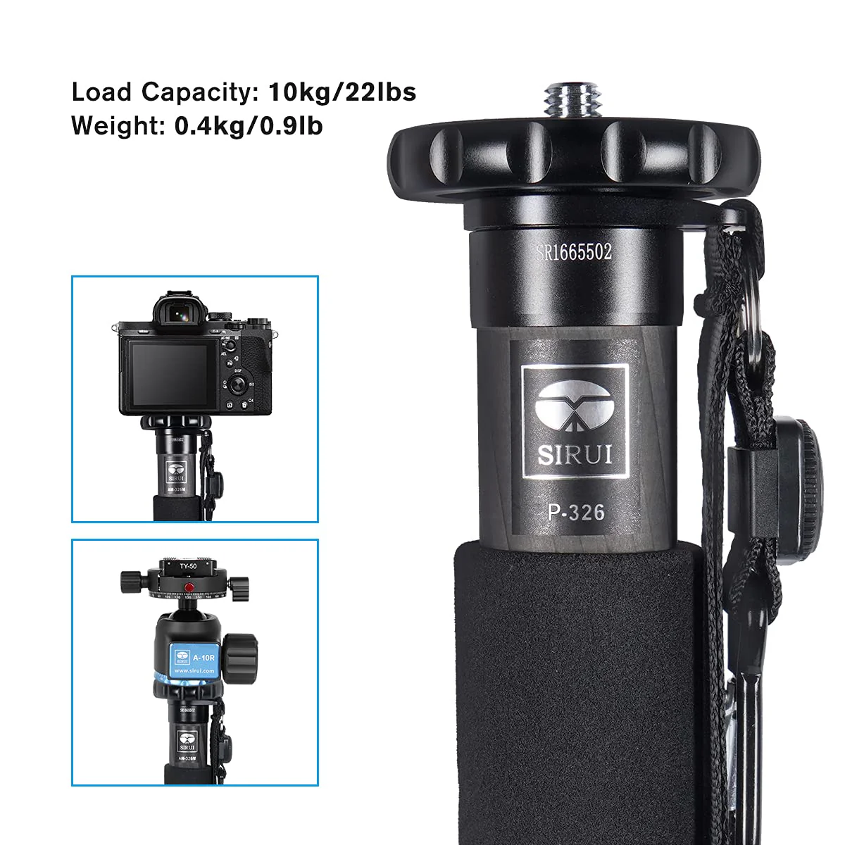 SIRUI Camera Monopod P-326 6 Section Carbon Fiber Compact Lightweight Travel Monopod - Image 6
