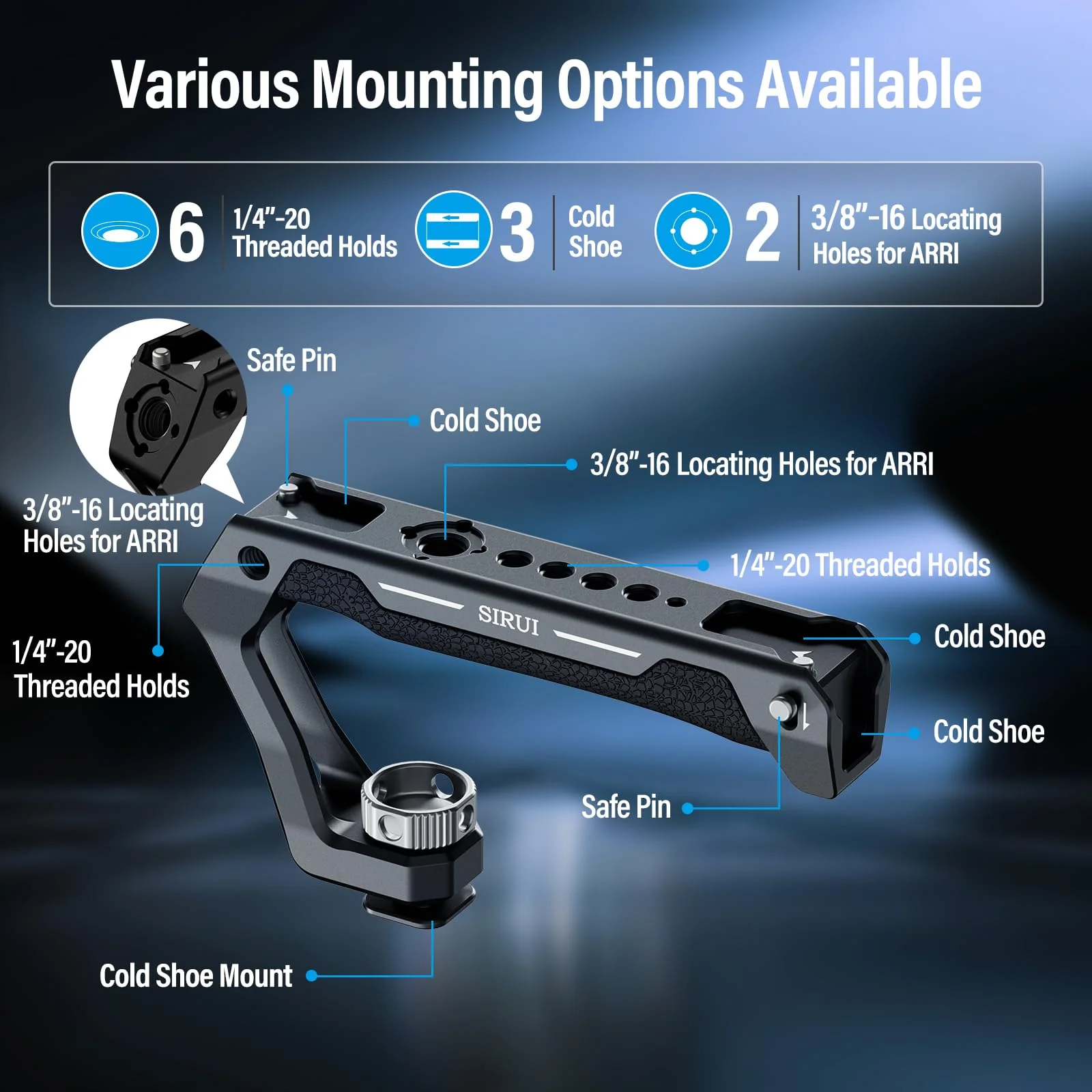 SIRUI Cold Shoe Mount Camera Top Handle, Universal Camera Cage Top Hand Grip with Anti-Off Designed Cold Shoe Adapter, and Multiple Mounting Points, AM-THC - Image 2