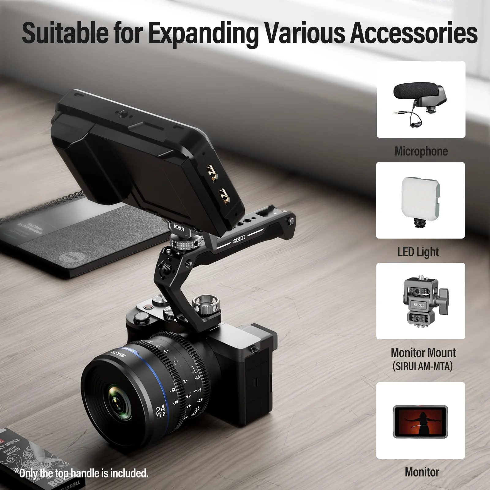SIRUI Cold Shoe Mount Camera Top Handle, Universal Camera Cage Top Hand Grip with Anti-Off Designed Cold Shoe Adapter, and Multiple Mounting Points, AM-THC - Image 8