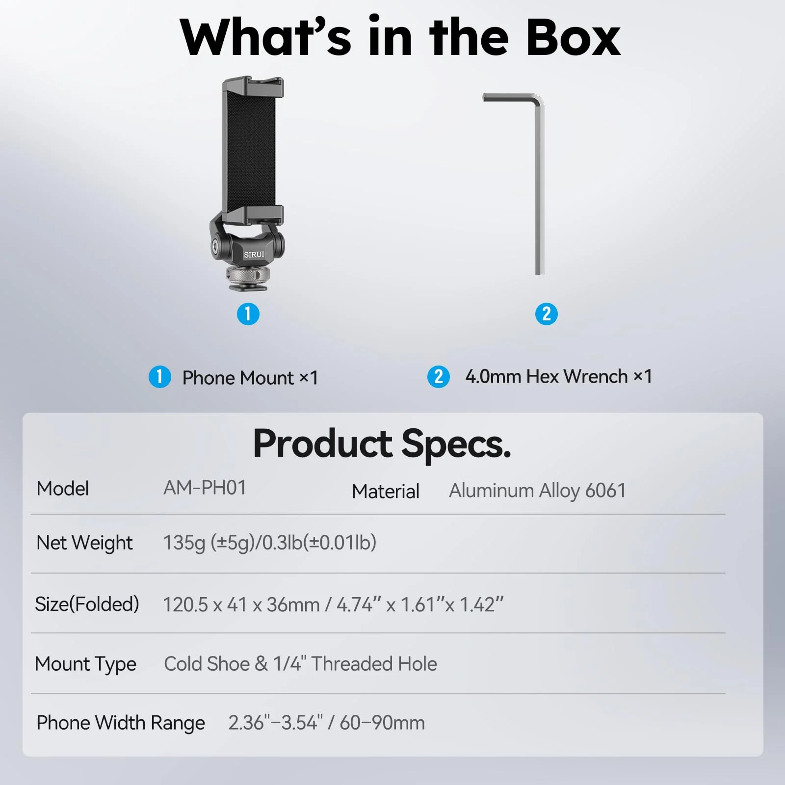 Sirui Metal Phone Holder with Cold Shoe Base for Camera Mount, Universal Tripod Smartphone Clamp with 3 Cold Shoes, Adjustable Cellphone Tripod Mount for iPhone 16 15 14, etc. Gunmetal, AM-PH01 - Image 9