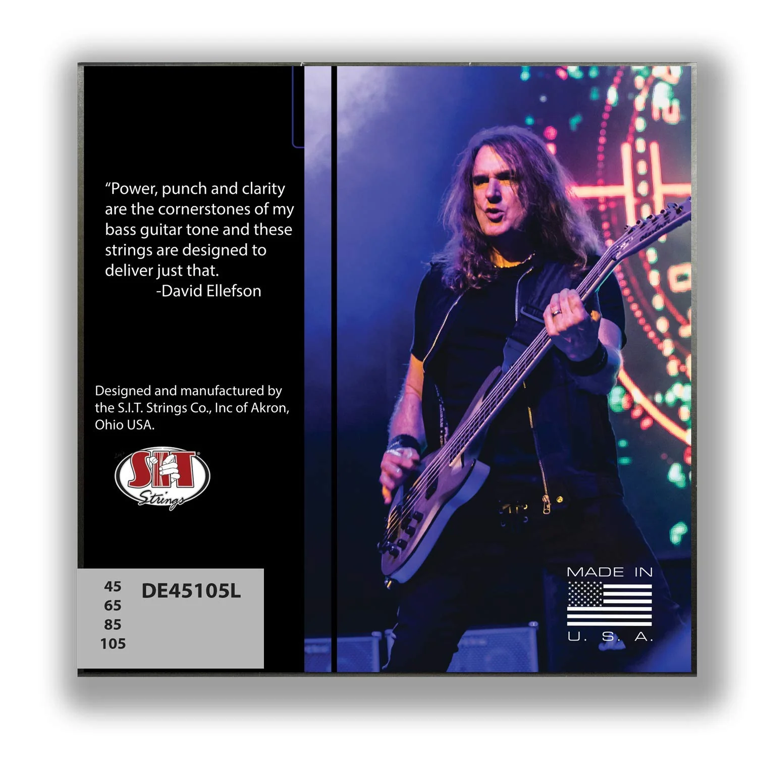 SIT Strings David Ellefson Signature Nickel Bass Guitar Strings (S.I.T.), 4-String Bass Custom 45-105, DE45105L 4-String Medium Light - Image 2