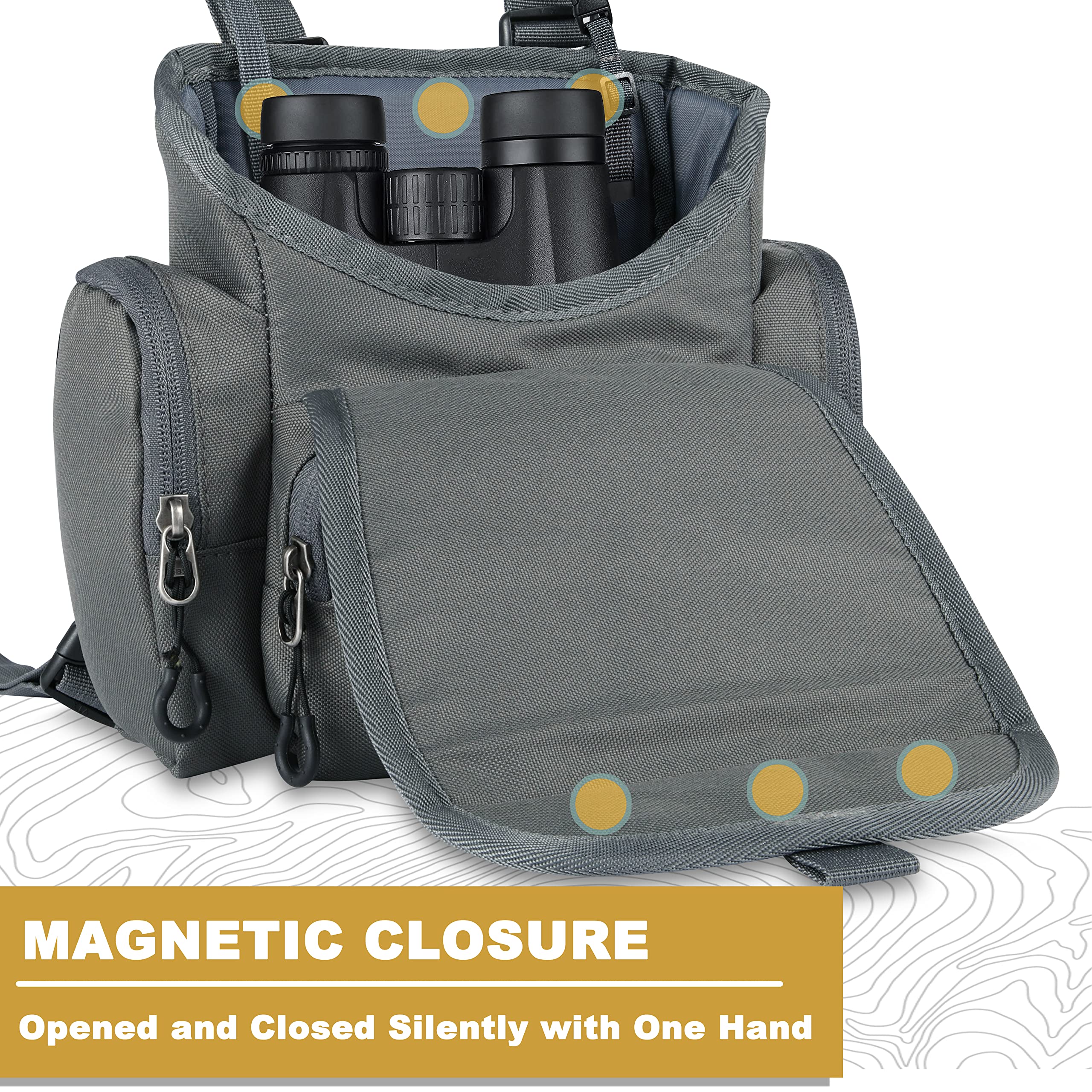 skiguard Bino Harness with Rangefinder Pouch & Rain Cover, Lightweight Binocular Harness Chest Pack, Harness Binocular Chest Packs Grey - Image 2