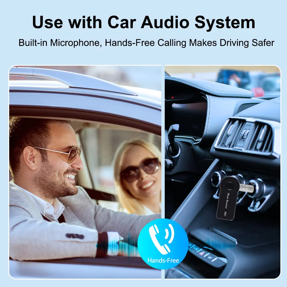 SKYBESS Bluetooth Receiver Portable 3.5mm Aux Bluetooth Audio Adapter for Car/Home Sound System/Wired Headphones/Speaker, Wireless Audio Receiver for Music Streaming/Hands-Free Calls, Built-in Mic - Image 4