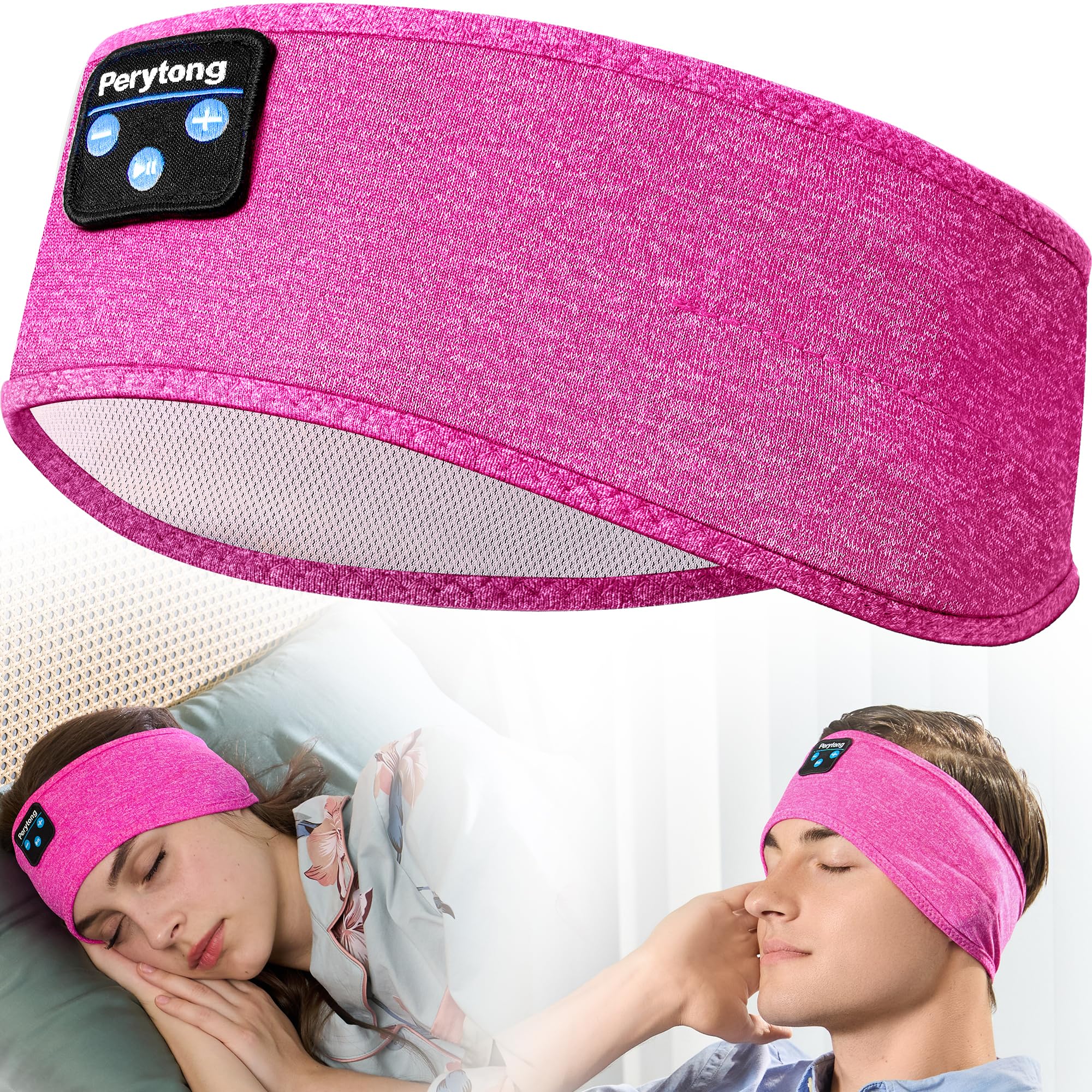 Sleep Headphones Bluetooth Headband Sleeping Headphones Headband Wireless Sleep Headband with Comfortable Earbuds for Side Sleepers, Sleeping Eye Mask for Women Men Workout Running Cool Gifts Rose Pink