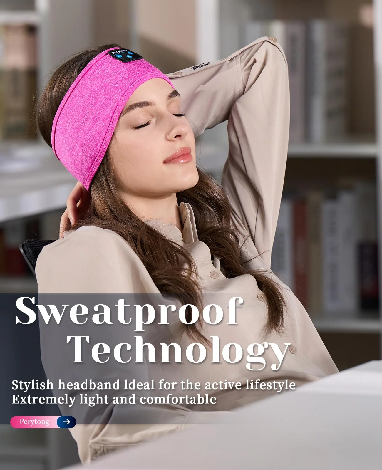 Sleep Headphones Bluetooth Headband Sleeping Headphones Headband Wireless Sleep Headband with Comfortable Earbuds for Side Sleepers, Sleeping Eye Mask for Women Men Workout Running Cool Gifts Rose Pink - Image 2