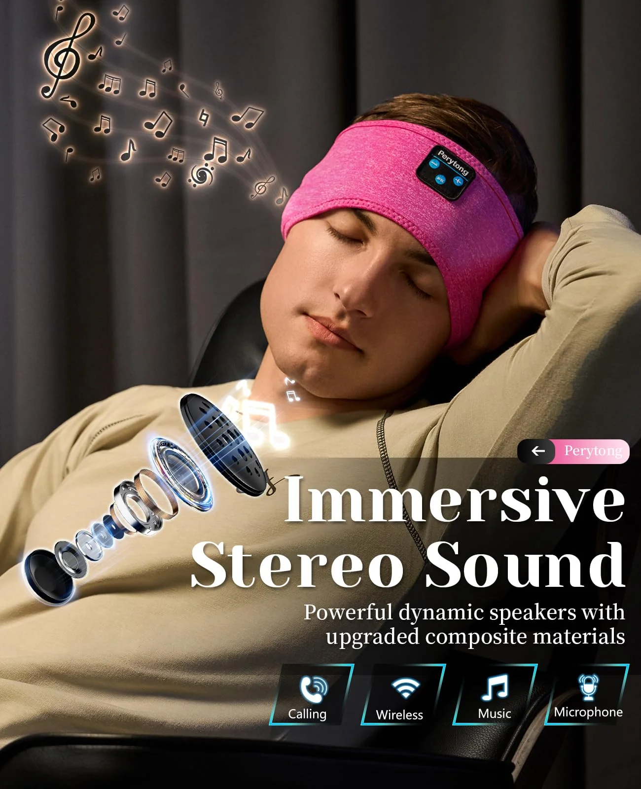 Sleep Headphones Bluetooth Headband Sleeping Headphones Headband Wireless Sleep Headband with Comfortable Earbuds for Side Sleepers, Sleeping Eye Mask for Women Men Workout Running Cool Gifts Rose Pink - Image 4