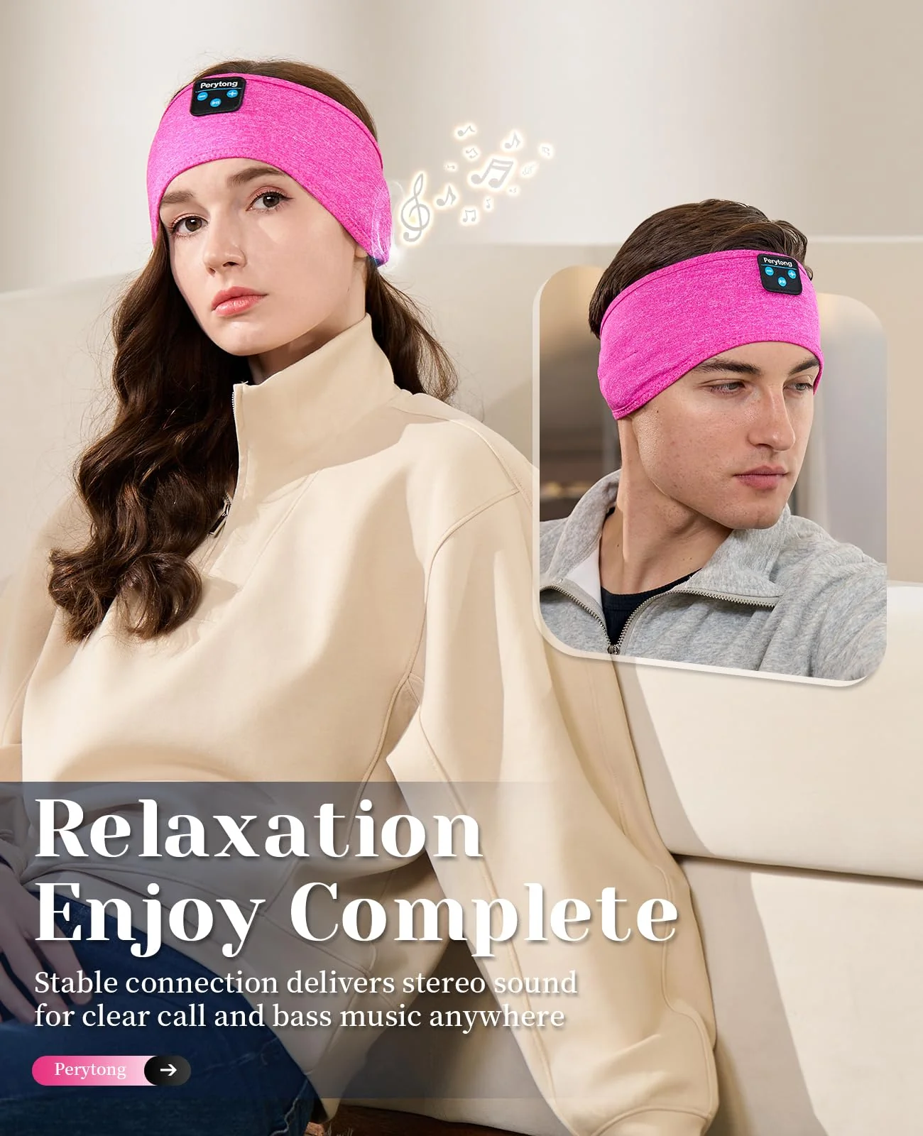 Sleep Headphones Bluetooth Headband Sleeping Headphones Headband Wireless Sleep Headband with Comfortable Earbuds for Side Sleepers, Sleeping Eye Mask for Women Men Workout Running Cool Gifts Rose Pink - Image 5