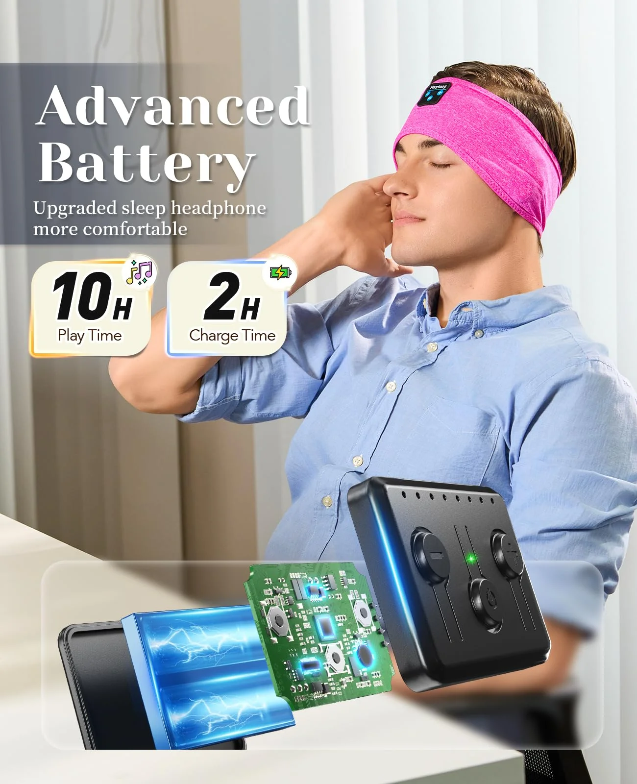 Sleep Headphones Bluetooth Headband Sleeping Headphones Headband Wireless Sleep Headband with Comfortable Earbuds for Side Sleepers, Sleeping Eye Mask for Women Men Workout Running Cool Gifts Rose Pink - Image 6