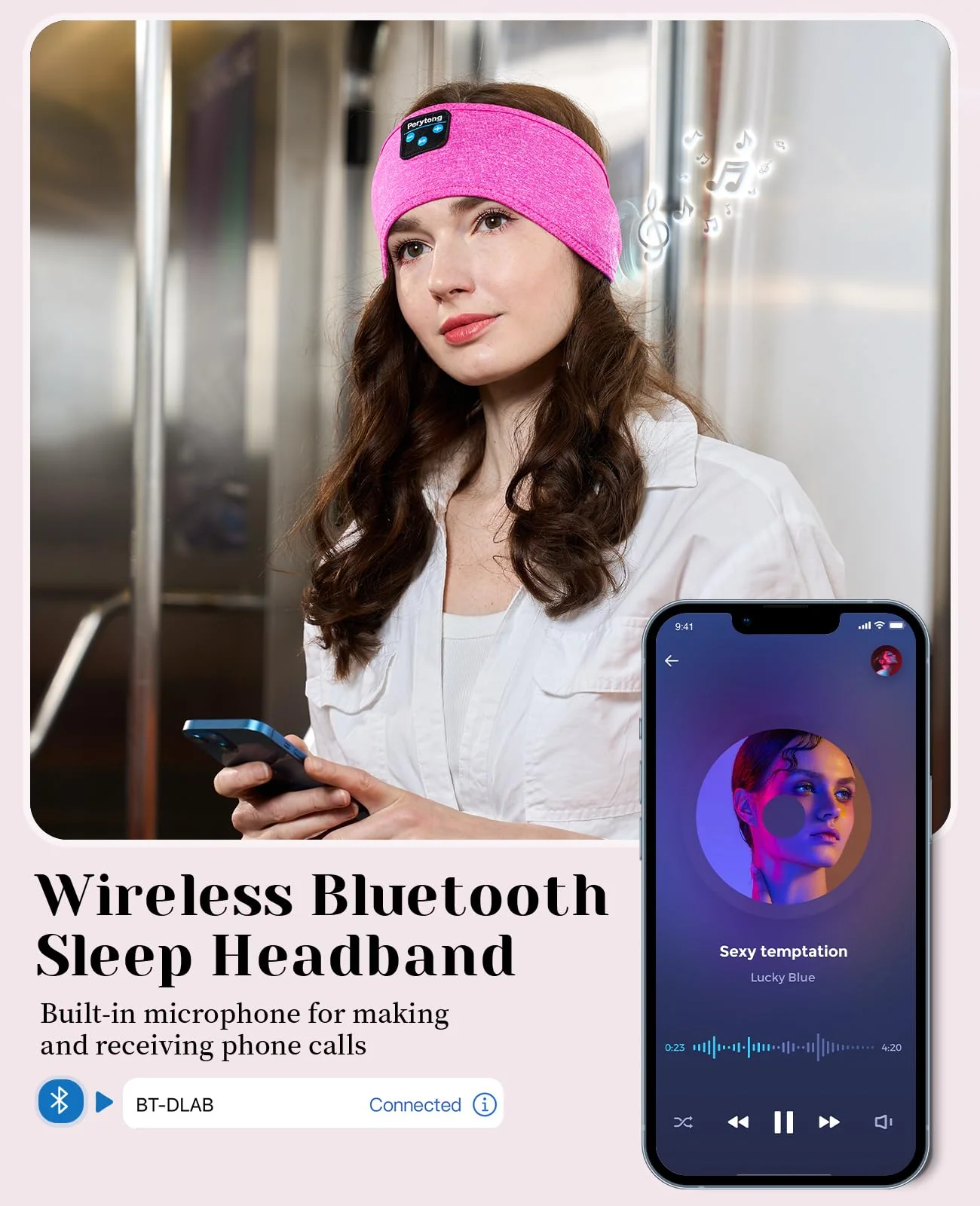 Sleep Headphones Bluetooth Headband Sleeping Headphones Headband Wireless Sleep Headband with Comfortable Earbuds for Side Sleepers, Sleeping Eye Mask for Women Men Workout Running Cool Gifts Rose Pink - Image 7
