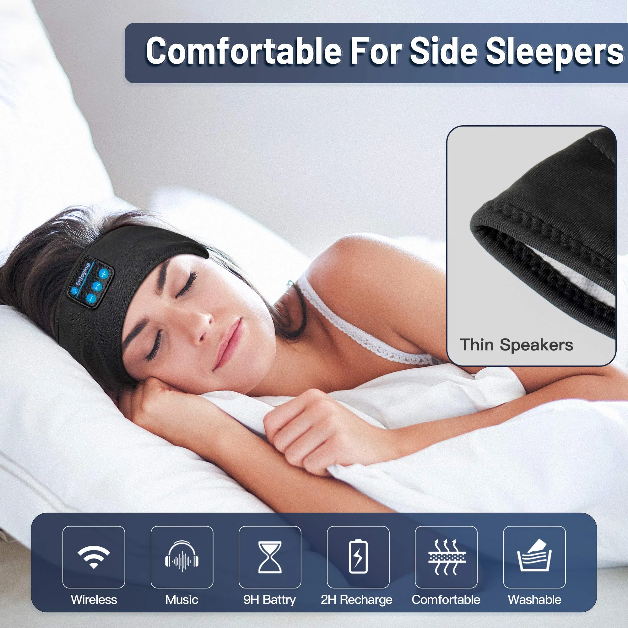 Sleep Headphones Wireless, Perytong Bluetooth Sports Headband Headphones with Ultra-Thin HD Stereo Speakers Perfect for Sleeping,Workout,Jogging,Yoga,Insomnia, Air Travel, Meditation Black - Image 2