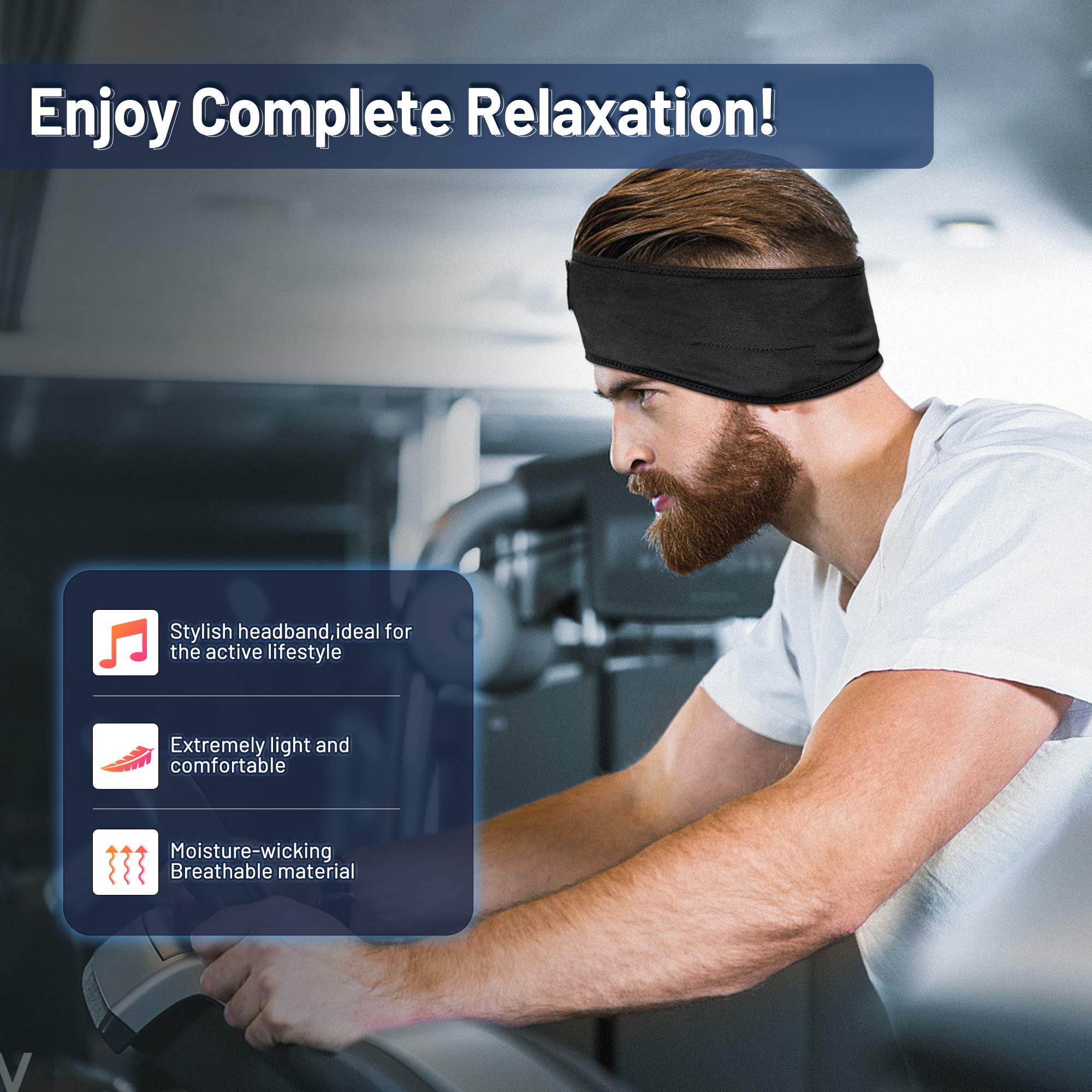 Sleep Headphones Wireless, Perytong Bluetooth Sports Headband Headphones with Ultra-Thin HD Stereo Speakers Perfect for Sleeping,Workout,Jogging,Yoga,Insomnia, Air Travel, Meditation Black - Image 3