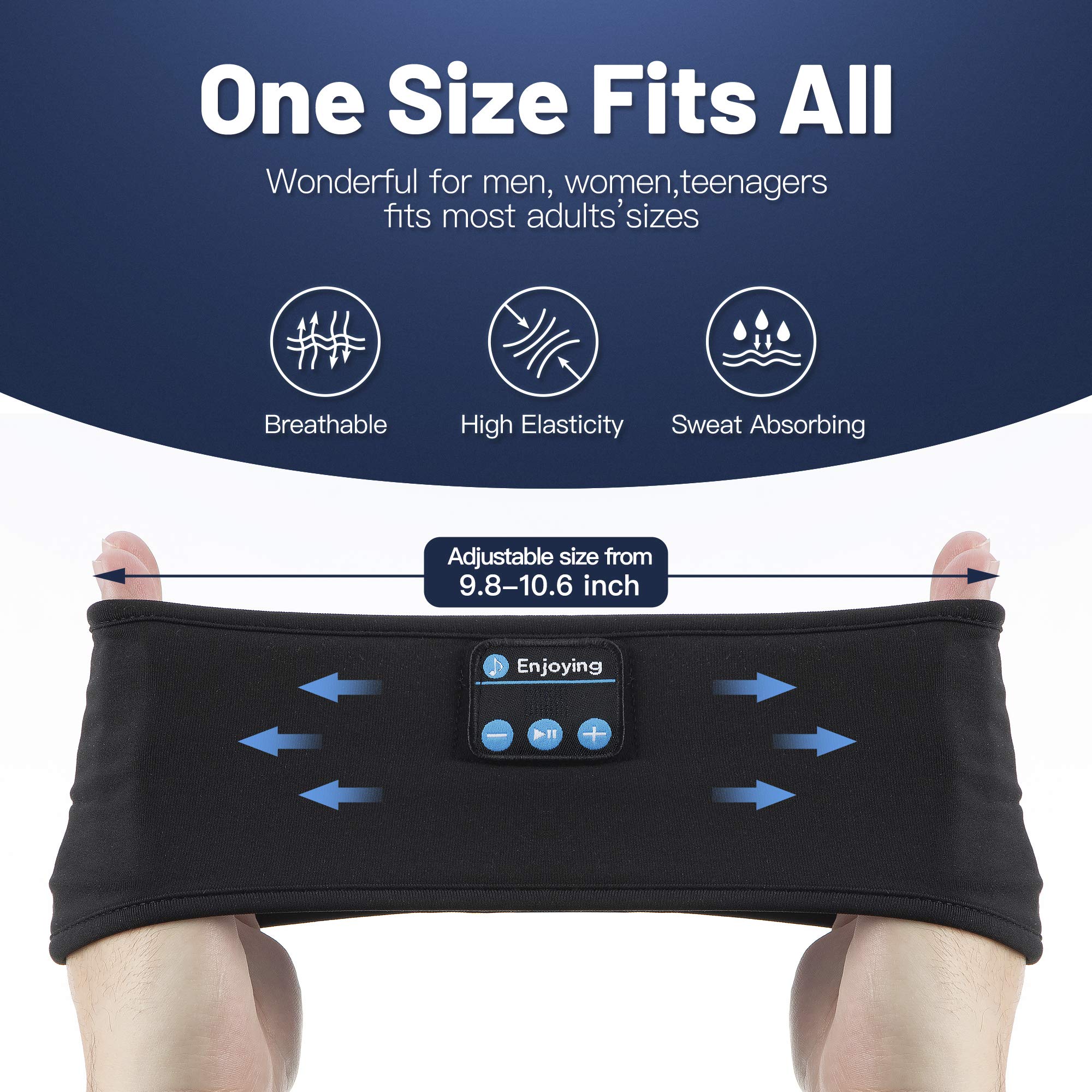 Sleep Headphones Wireless, Perytong Bluetooth Sports Headband Headphones with Ultra-Thin HD Stereo Speakers Perfect for Sleeping,Workout,Jogging,Yoga,Insomnia, Air Travel, Meditation Black - Image 5