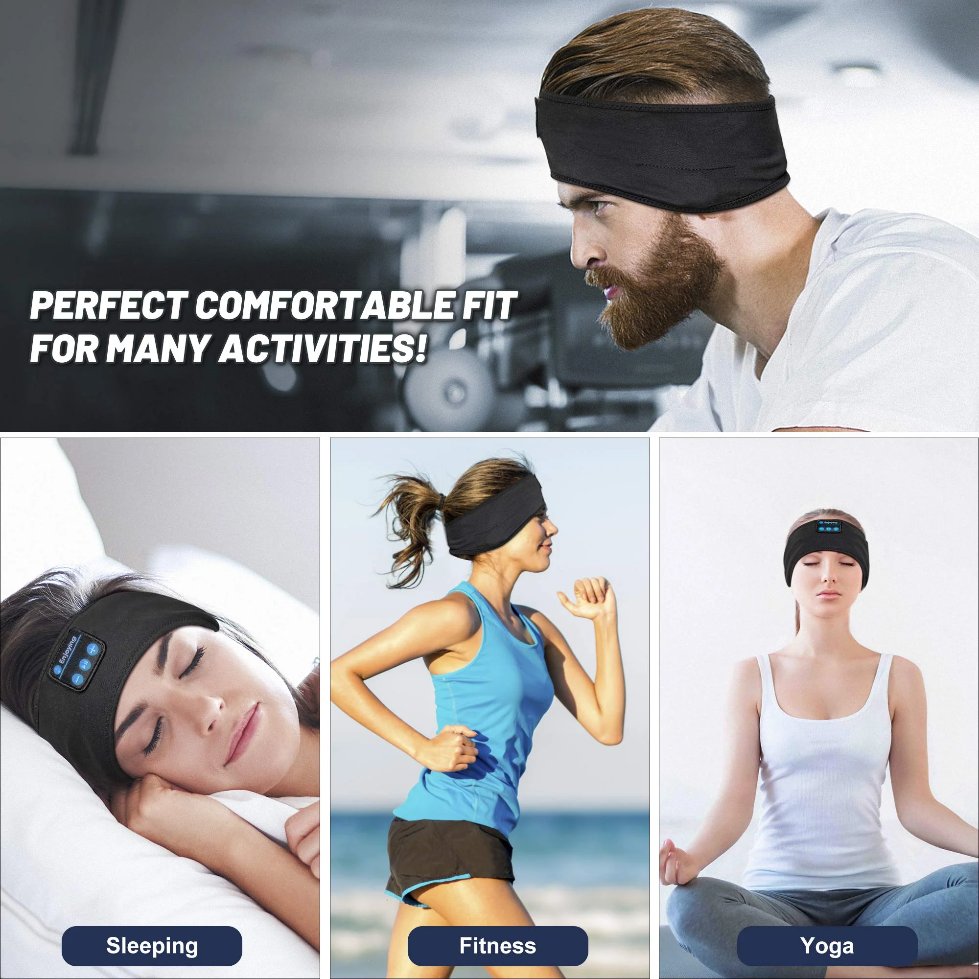 Sleep Headphones Wireless, Perytong Bluetooth Sports Headband Headphones with Ultra-Thin HD Stereo Speakers Perfect for Sleeping,Workout,Jogging,Yoga,Insomnia, Air Travel, Meditation Black - Image 6