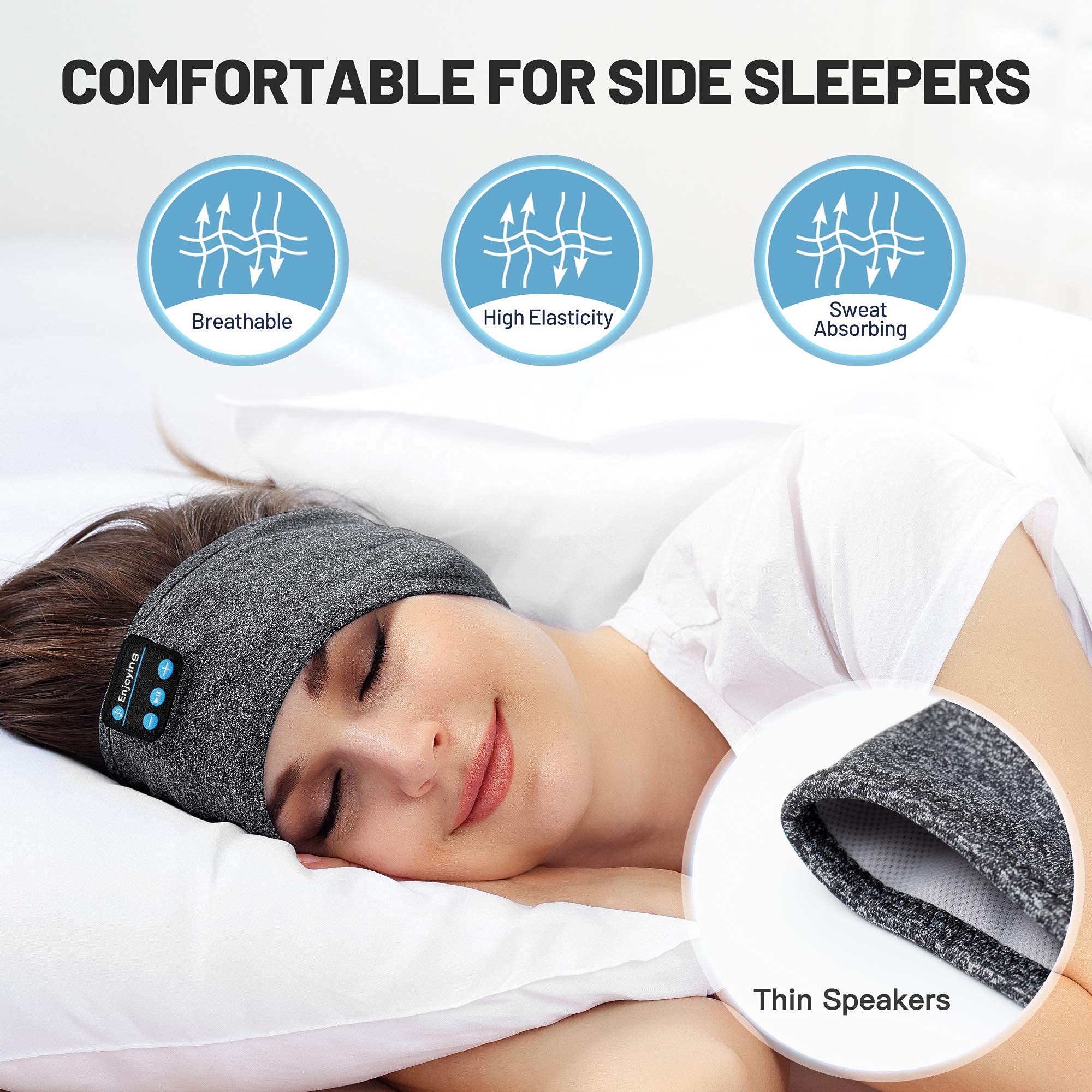 Sleep Headphones Wireless, Perytong Bluetooth Sports Headband Headphones with Ultra-Thin HD Stereo Speakers Perfect for Sleeping,Workout,Jogging,Yoga,Insomnia, Air Travel, Meditation Grey - Image 3