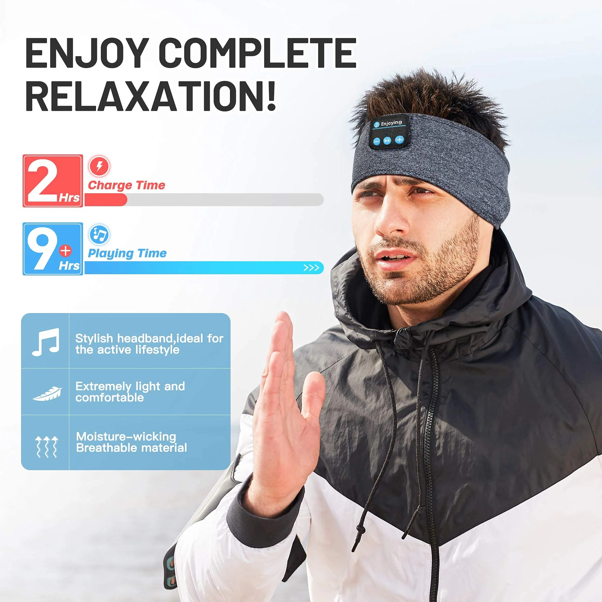 Sleep Headphones Wireless, Perytong Bluetooth Sports Headband Headphones with Ultra-Thin HD Stereo Speakers Perfect for Sleeping,Workout,Jogging,Yoga,Insomnia, Air Travel, Meditation Grey - Image 4