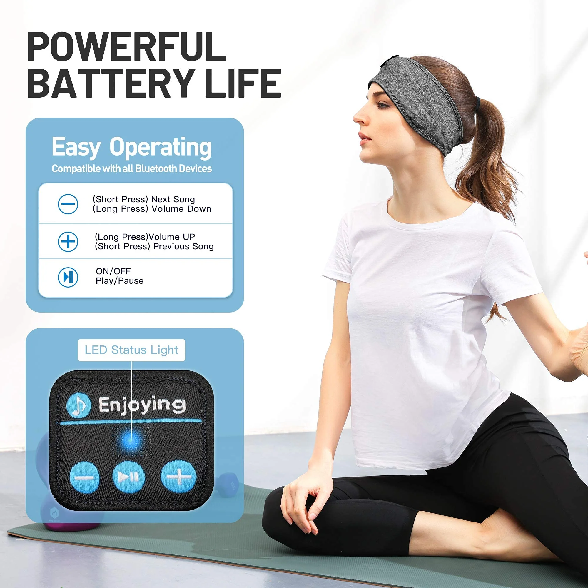 Sleep Headphones Wireless, Perytong Bluetooth Sports Headband Headphones with Ultra-Thin HD Stereo Speakers Perfect for Sleeping,Workout,Jogging,Yoga,Insomnia, Air Travel, Meditation Grey - Image 5
