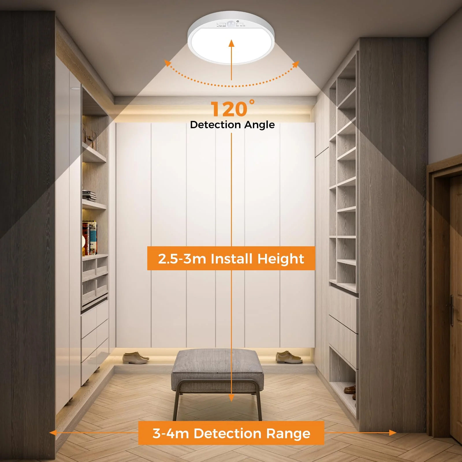 Slochi 2Pack Motion Sensor Ceiling Light Wired, 3000K/4000K/6500K Motion Sensor Light Indoor, 15W 1500LM 7 In Closet Lights Motion Sensored with Timer, Flush Mount Light for Hallway Wall Pantry, White 2packs-7Inch - Image 6