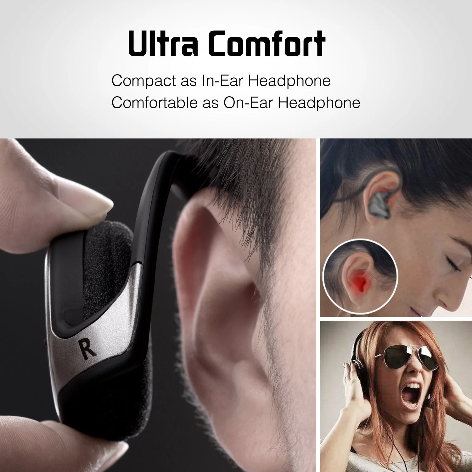 Small Bluetooth Headphones Wrap Around Head - Sports Wireless Headset with Built in Microphone and Crystal-Clear Sound, Foldable and Carried in The Purse, and 12-Hour Battery Life, Black - Image 2