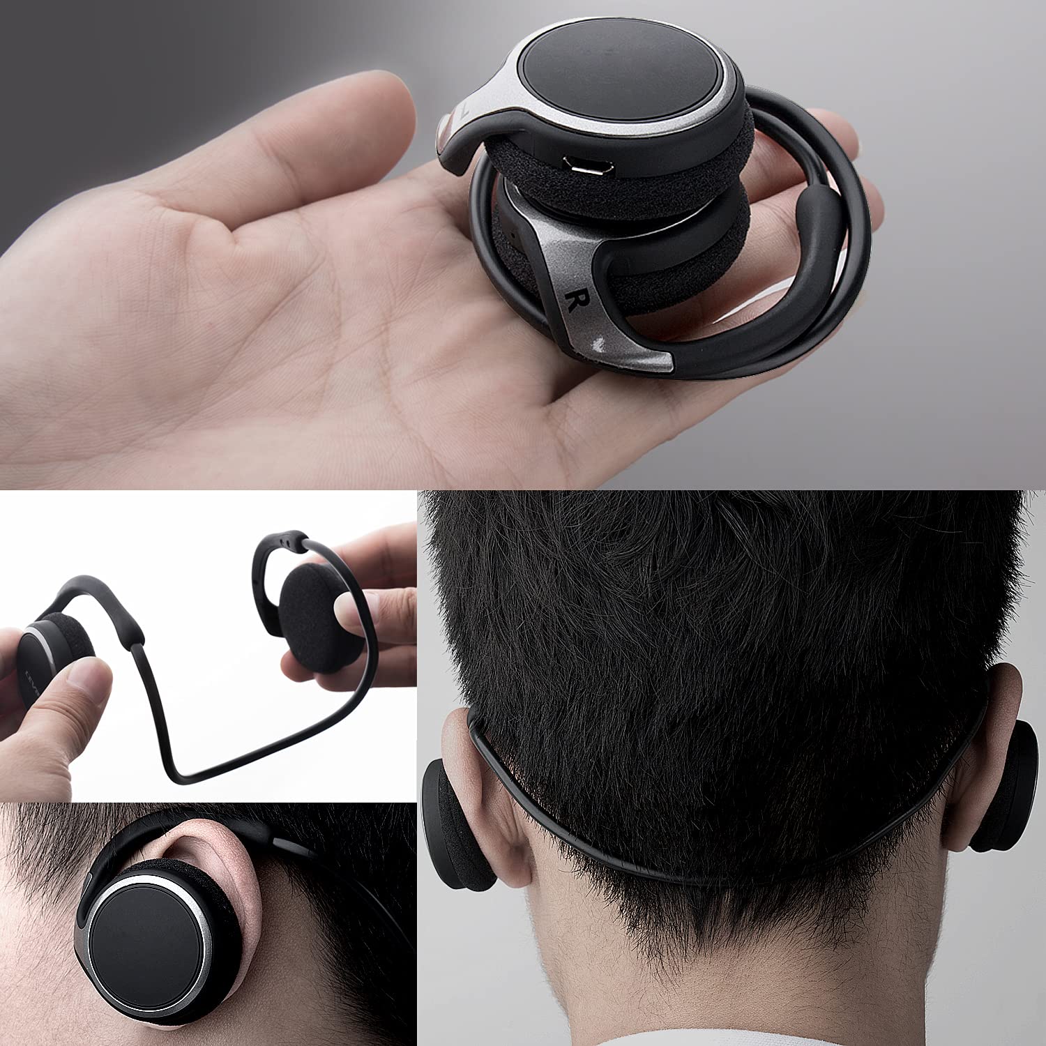 Small Bluetooth Headphones Wrap Around Head - Sports Wireless Headset with Built in Microphone and Crystal-Clear Sound, Foldable and Carried in The Purse, and 12-Hour Battery Life, Black - Image 3