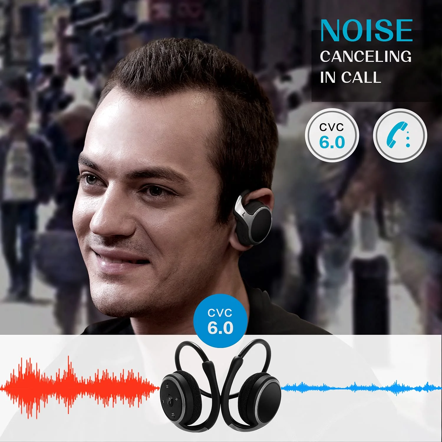 Small Bluetooth Headphones Wrap Around Head - Sports Wireless Headset with Built in Microphone and Crystal-Clear Sound, Foldable and Carried in The Purse, and 12-Hour Battery Life, Black - Image 5