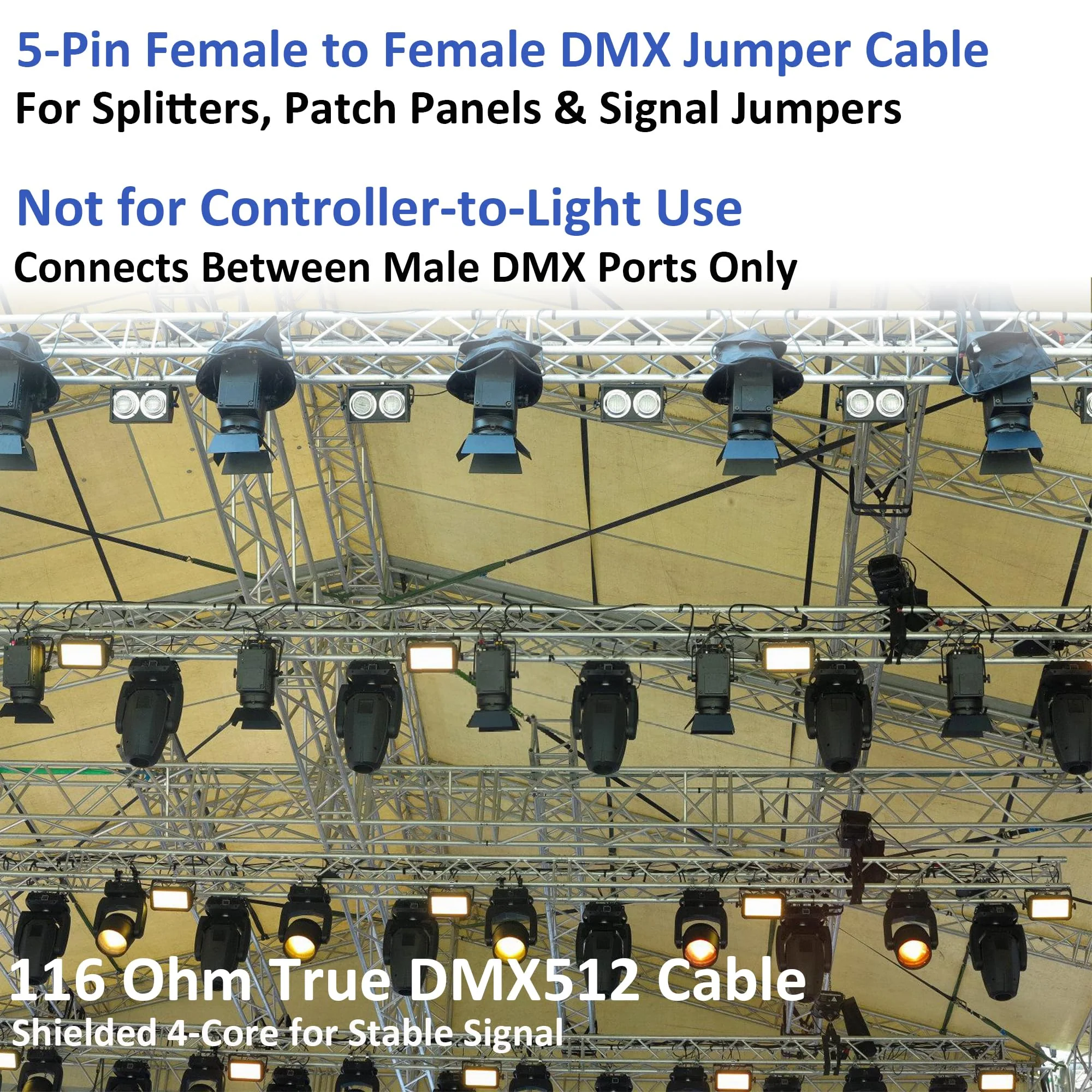 SMALL-EYE 5 Pin DMX Cable Female to Female 25 ft 2-Pack – 4-Core Shielded Jumper for DMX512 Signal Splitters and Patch Panels 25 feet -2 Packs - Image 2