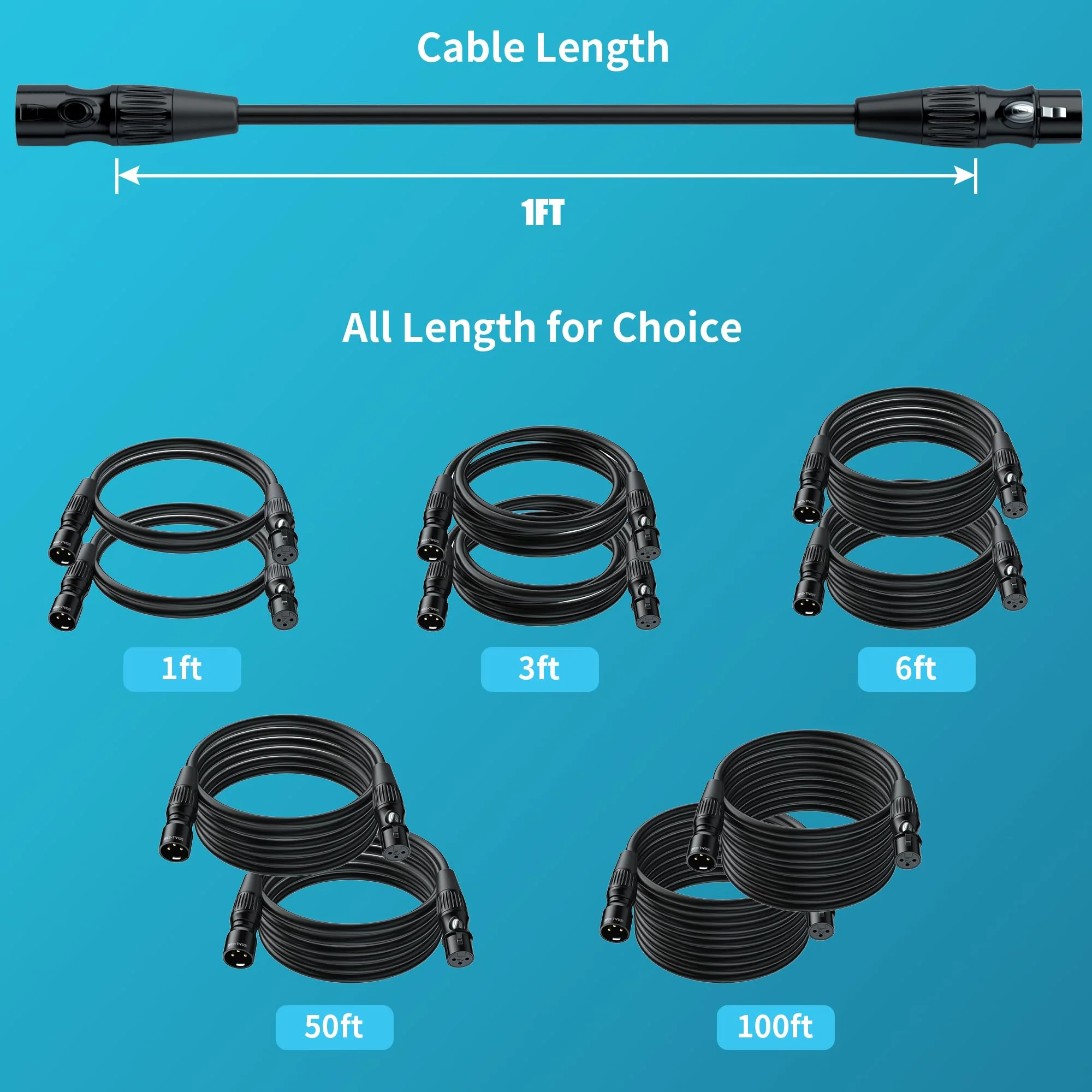 SMALL-EYE XLR Cables for Microphone 1FT 2 Pack, Hi-Fi Gold Plated 3-Pin Balanced Short Cable XLR Male to Female Patch Cord 2-Pack of 1 Feet - Image 2