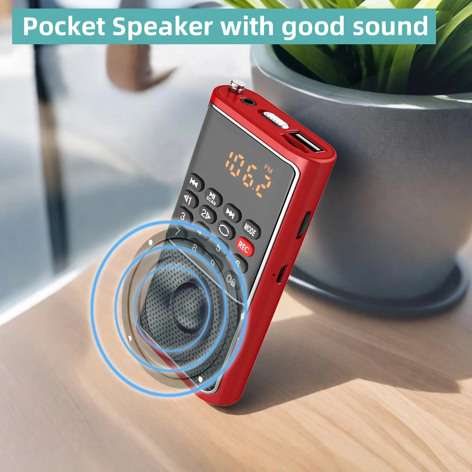 Small FM Radio Pocket Portable Radio,Rechargeable Battery Operated,USB/Micro SD Card/TF Card Slot Mp3 Player,Numeric Key, with Recorder,Excellent Reception and Sound,Suitable for Home & Outdoor Use RED - Image 5