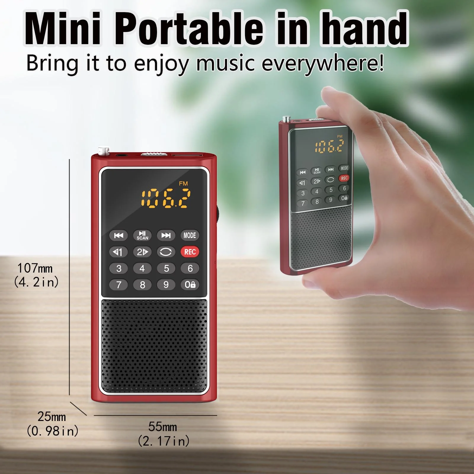 Small FM Radio Pocket Portable Radio,Rechargeable Battery Operated,USB/Micro SD Card/TF Card Slot Mp3 Player,Numeric Key, with Recorder,Excellent Reception and Sound,Suitable for Home & Outdoor Use RED - Image 6