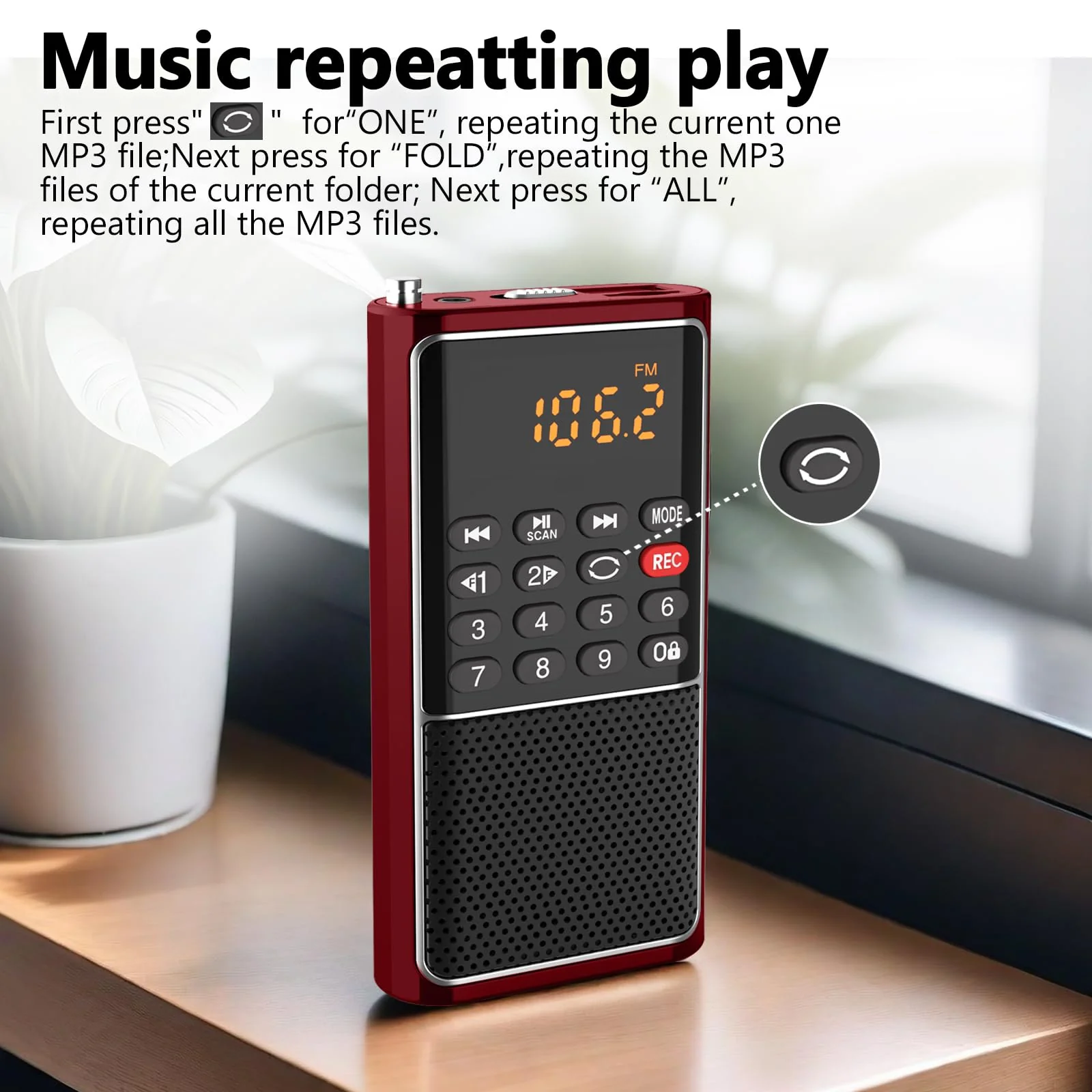 Small FM Radio Pocket Portable Radio,Rechargeable Battery Operated,USB/Micro SD Card/TF Card Slot Mp3 Player,Numeric Key, with Recorder,Excellent Reception and Sound,Suitable for Home & Outdoor Use RED - Image 8