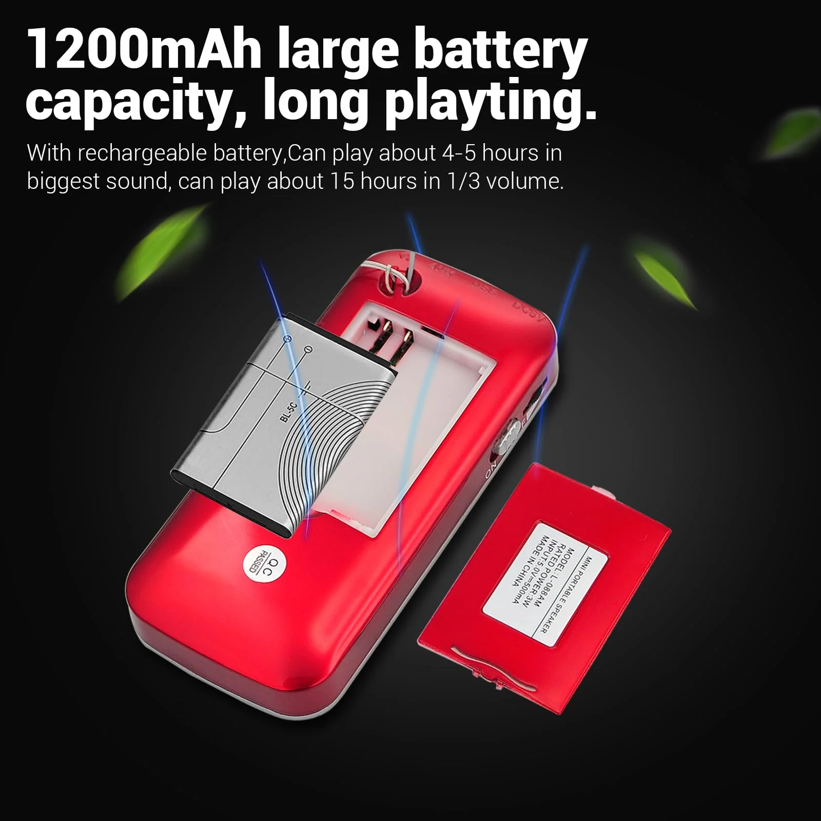 Small Radios Portable AM FM:Battery Powered Radio Support USB Flash Disk/Micro SD Card MP3 Playback TF Card Slot Digital Buttons Bass Diaphragm Pocket Radio with Excellent Reception and Sound Quality red - Image 6
