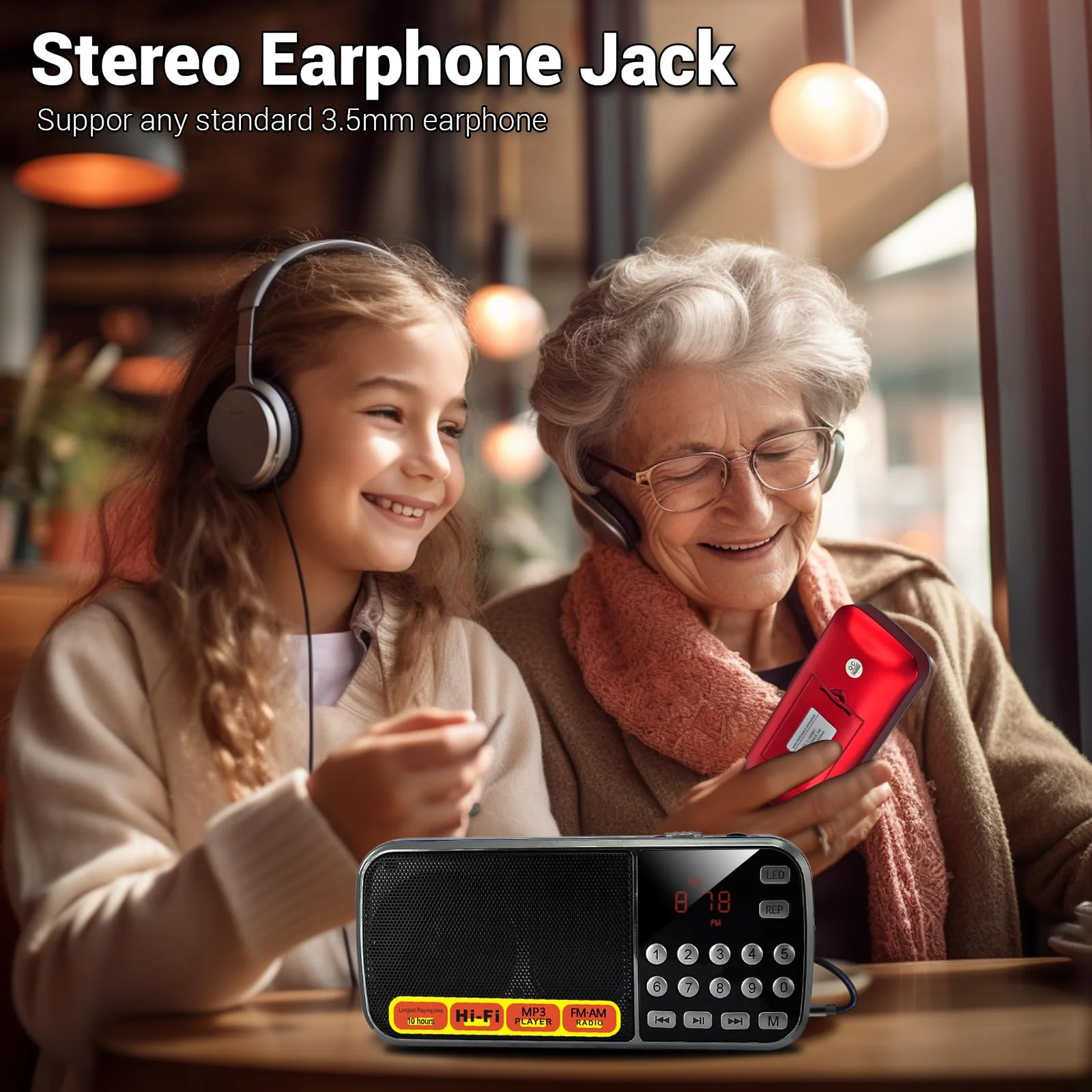Small Radios Portable AM FM:Battery Powered Radio Support USB Flash Disk/Micro SD Card MP3 Playback TF Card Slot Digital Buttons Bass Diaphragm Pocket Radio with Excellent Reception and Sound Quality red - Image 8