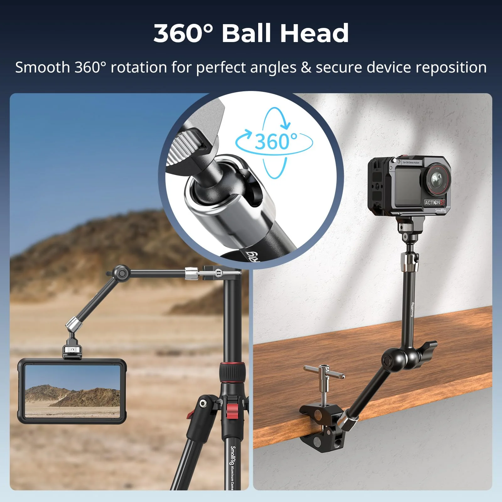 SMALLRIG 11 Inch Magic Arm with Crab-Shaped Clamp, Arm with 1/4"-20 Screw and Retractable Pins, for Action Cameras, Monitors, Video Lights, and Microphones - 5311 11 Inches - Image 4